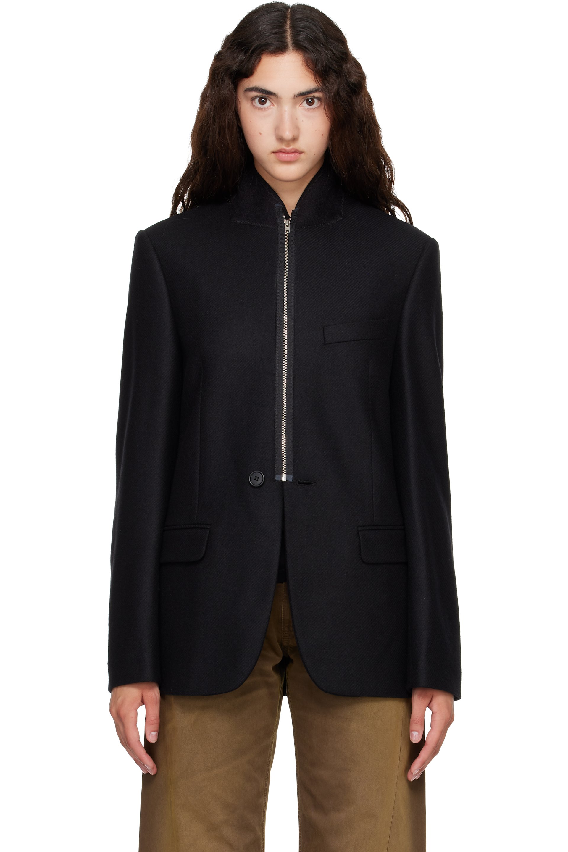 MM6 Maison Margiela - Black Flannel Zip-Front Suit Blazer