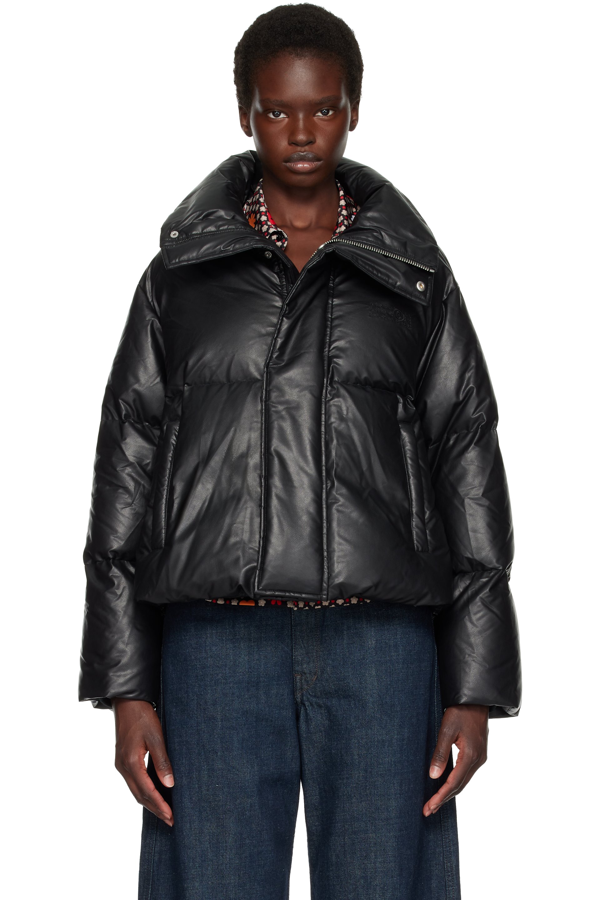 MM6 Maison Margiela - Black Padded Faux-Leather Down Jacket