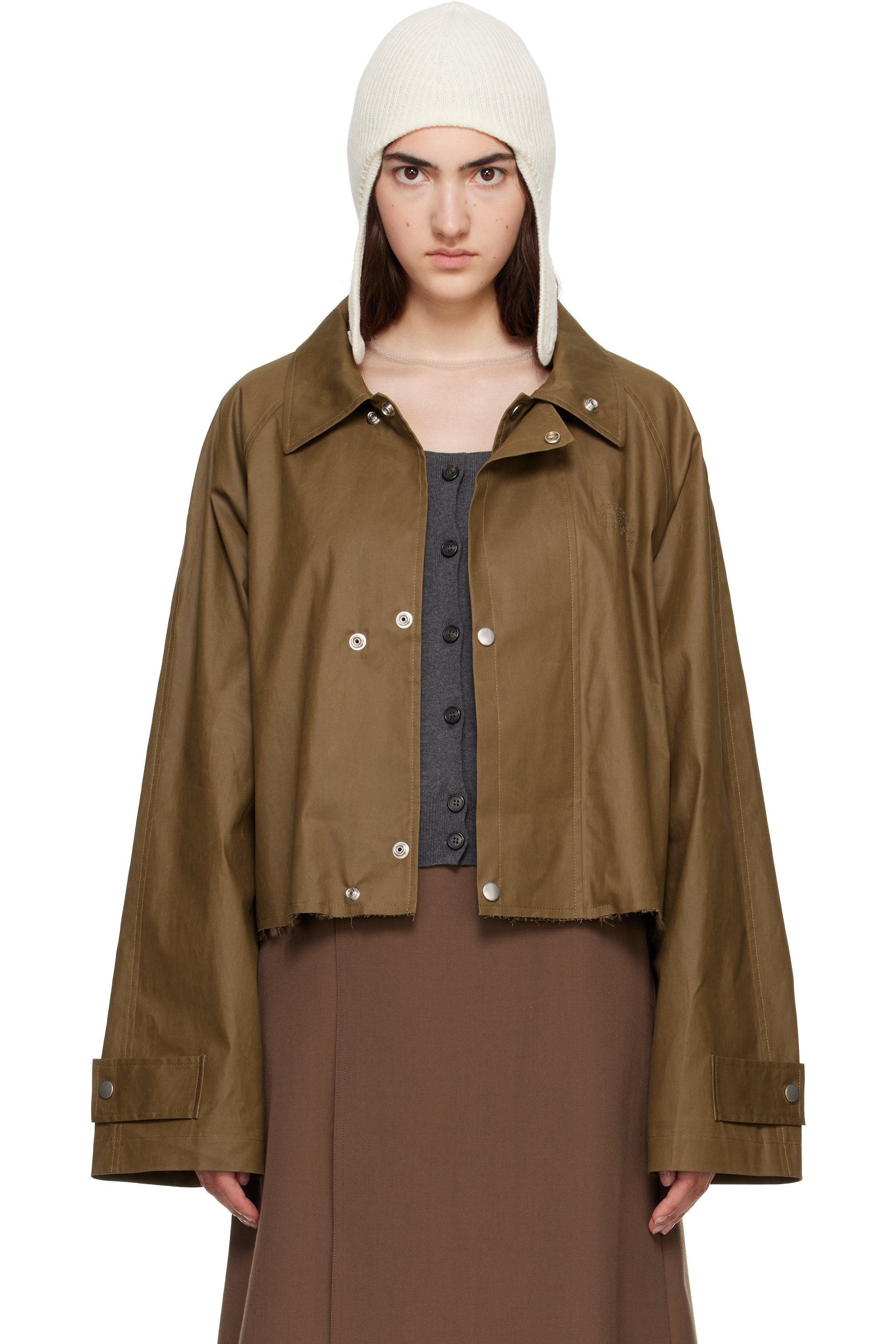 MM6 Maison Margiela - Khaki Coated Short Trench Jacket