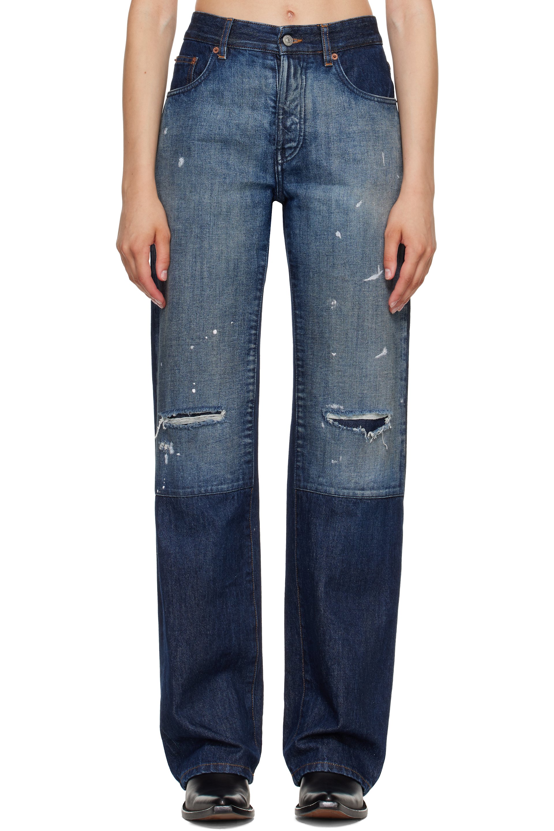 MM6 Maison Margiela - Blue Distressed Panel Denim Jeans