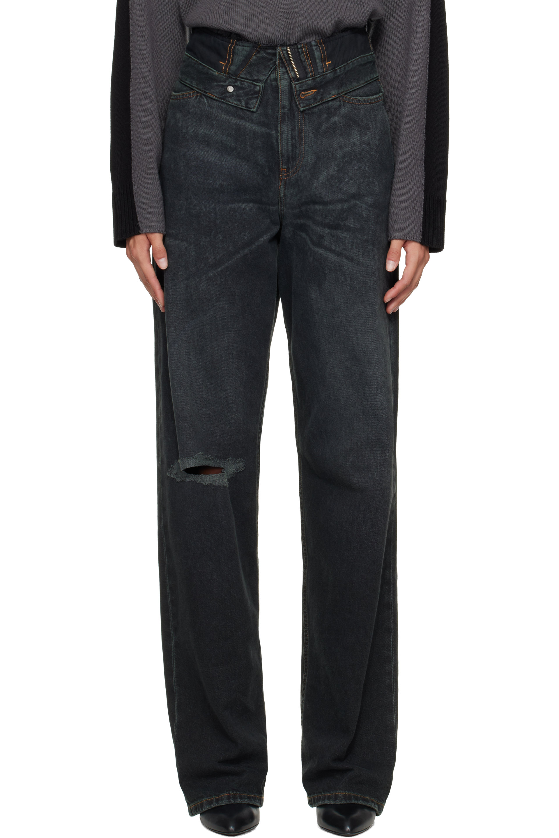 MM6 Maison Margiela - ブラック Rolled Waist ジーンズ