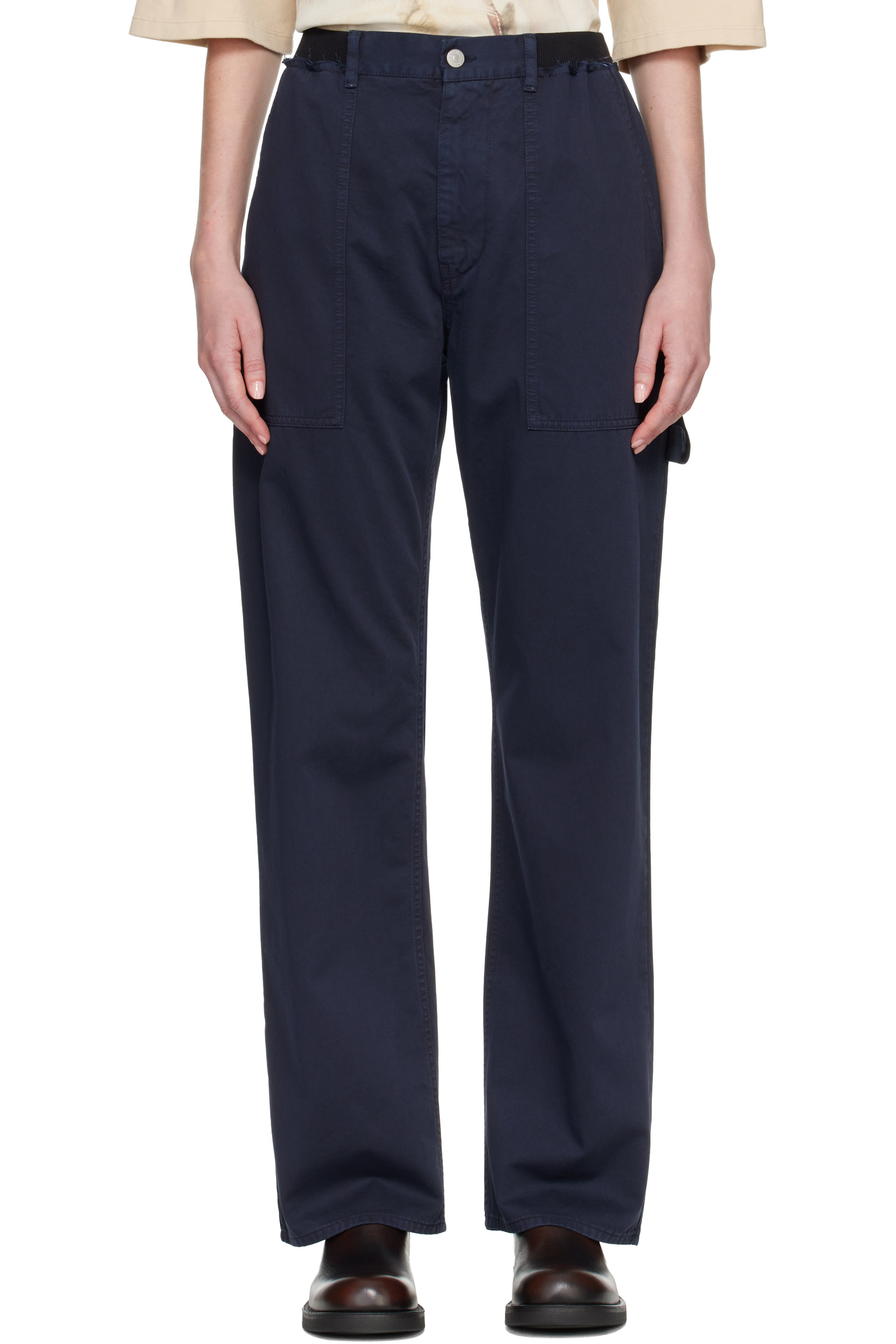 MM6 Maison Margiela - Navy Rib-Knit Waist Trousers