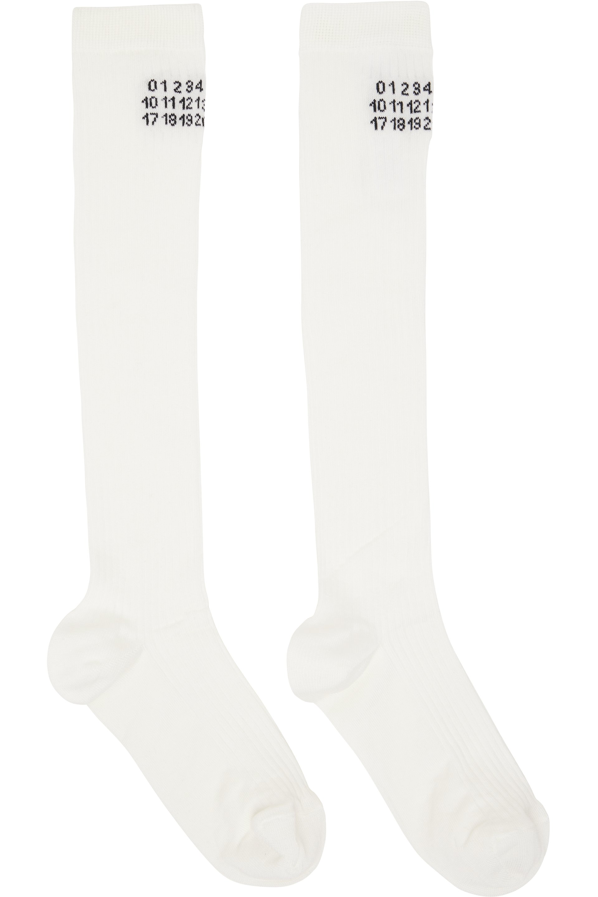 MM6 Maison Margiela - 灰白色 Rib Knee-High 长筒袜