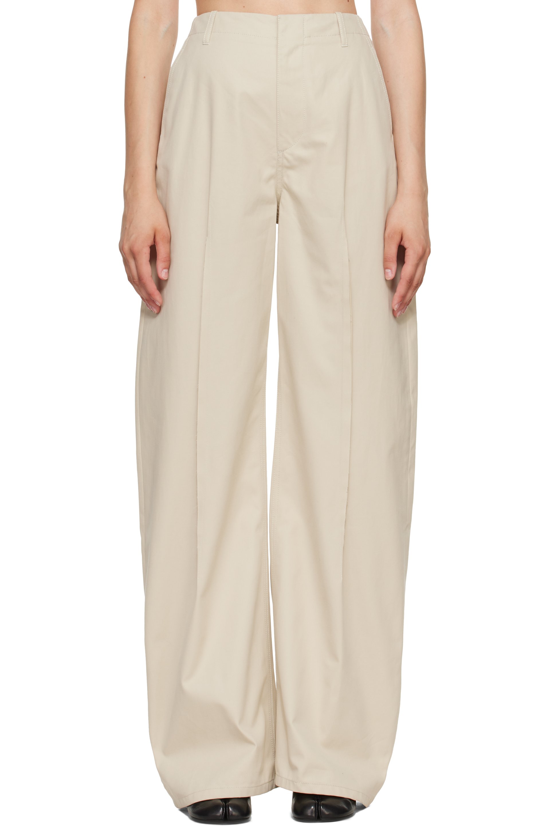MM6 Maison Margiela - Off-White Light Cotton Twill Wide-Leg Trousers