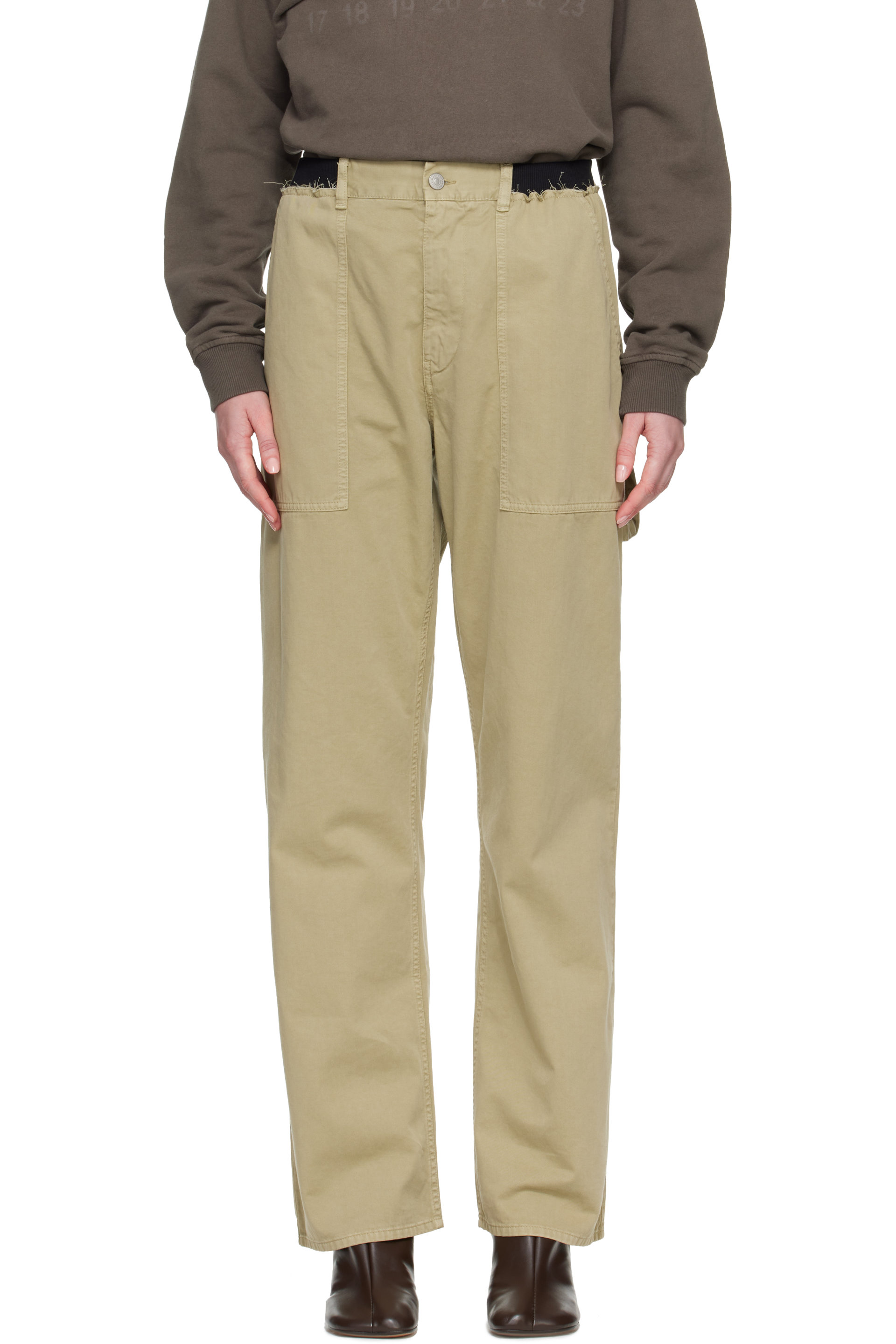 MM6 Maison Margiela - Beige Rib-Knit Waist Trousers
