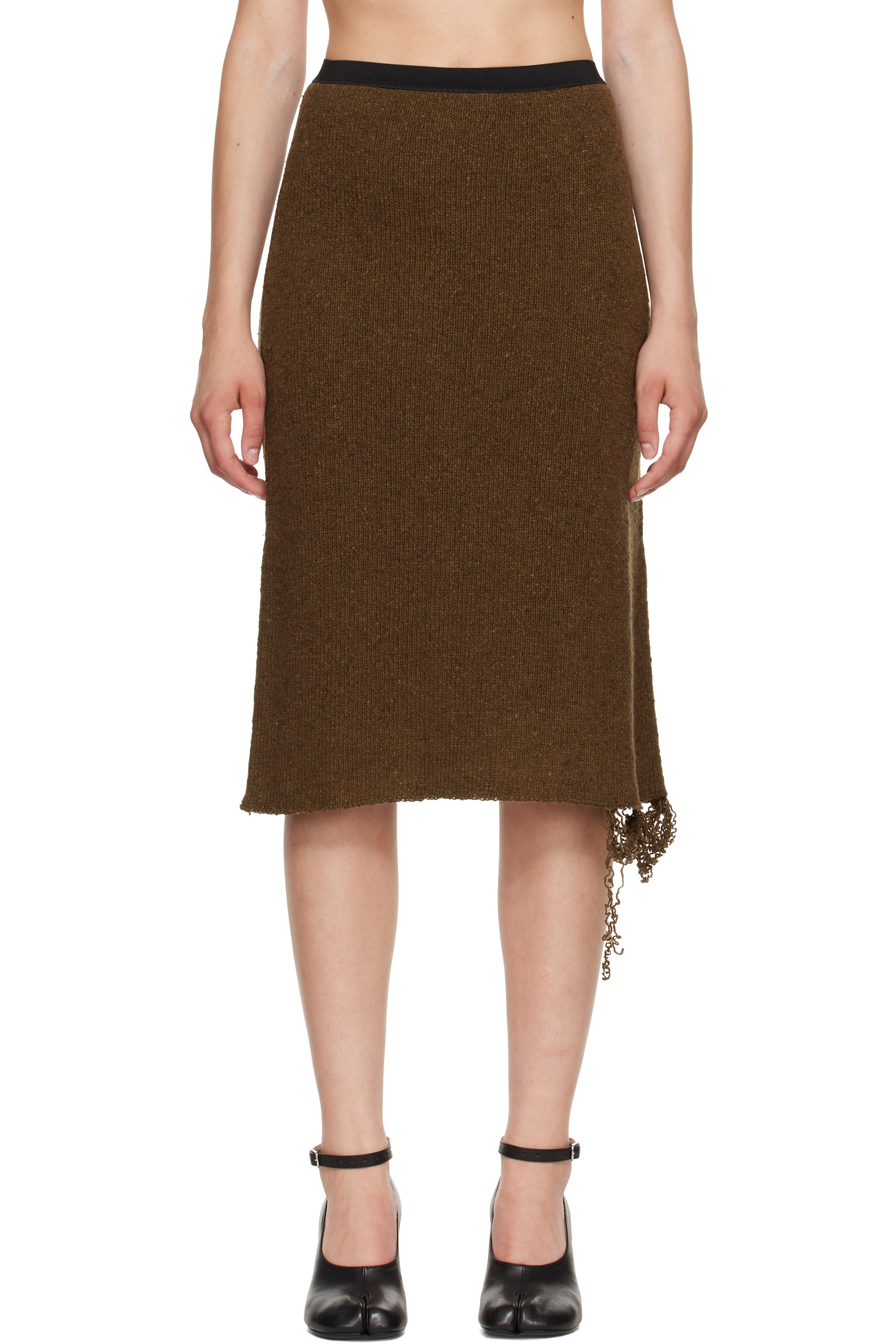 MM6 Maison Margiela - Khaki Frayed Midi Skirt
