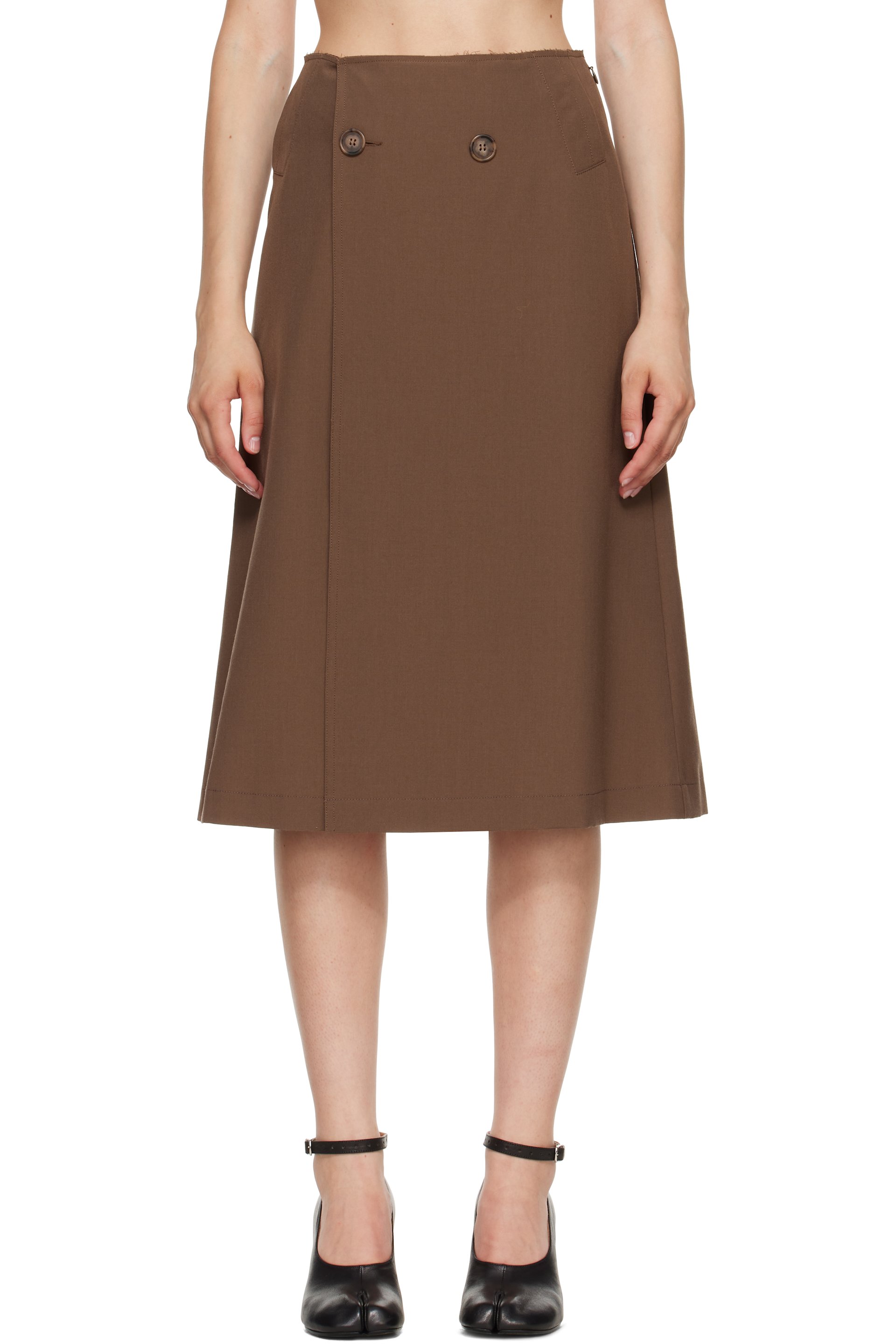 MM6 Maison Margiela - Brown Double Breasted Midi Skirt