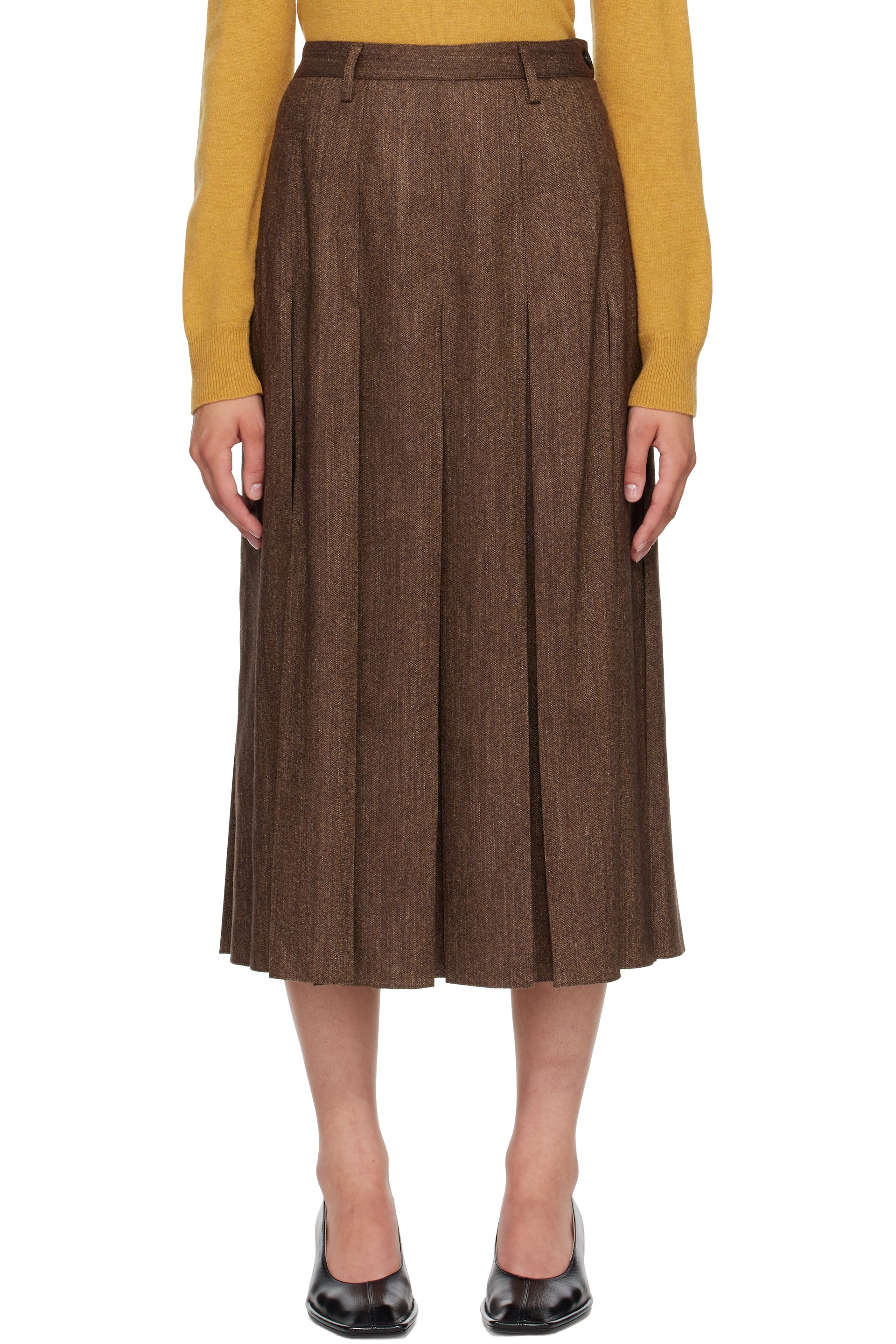 MM6 Maison Margiela - Brown Mottled Wool Midi Skirt