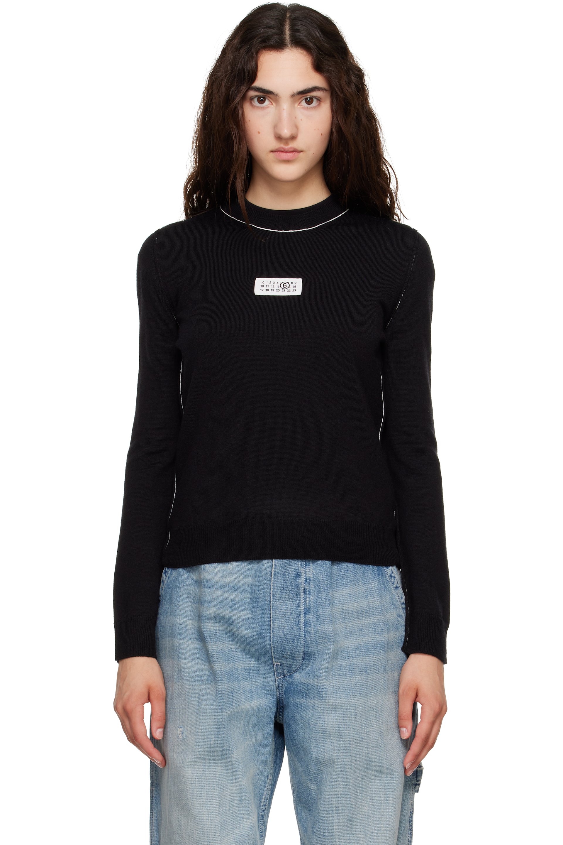 MM6 Maison Margiela - Black Contrast-Trimmed Wool Blend knit Sweater