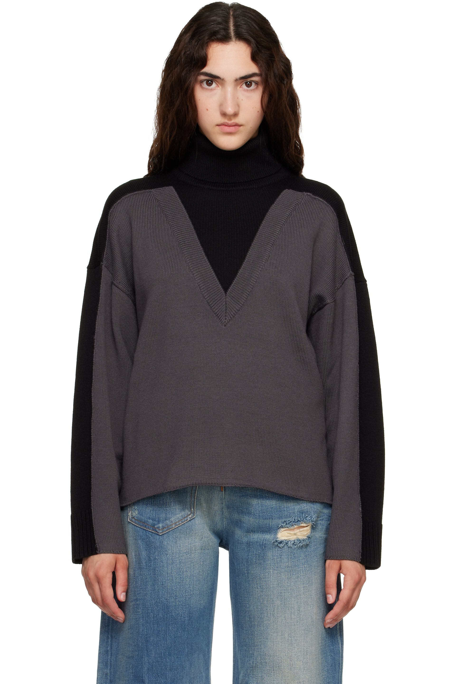 MM6 Maison Margiela - Black & Gray Trompe L'Oeil Turtleneck