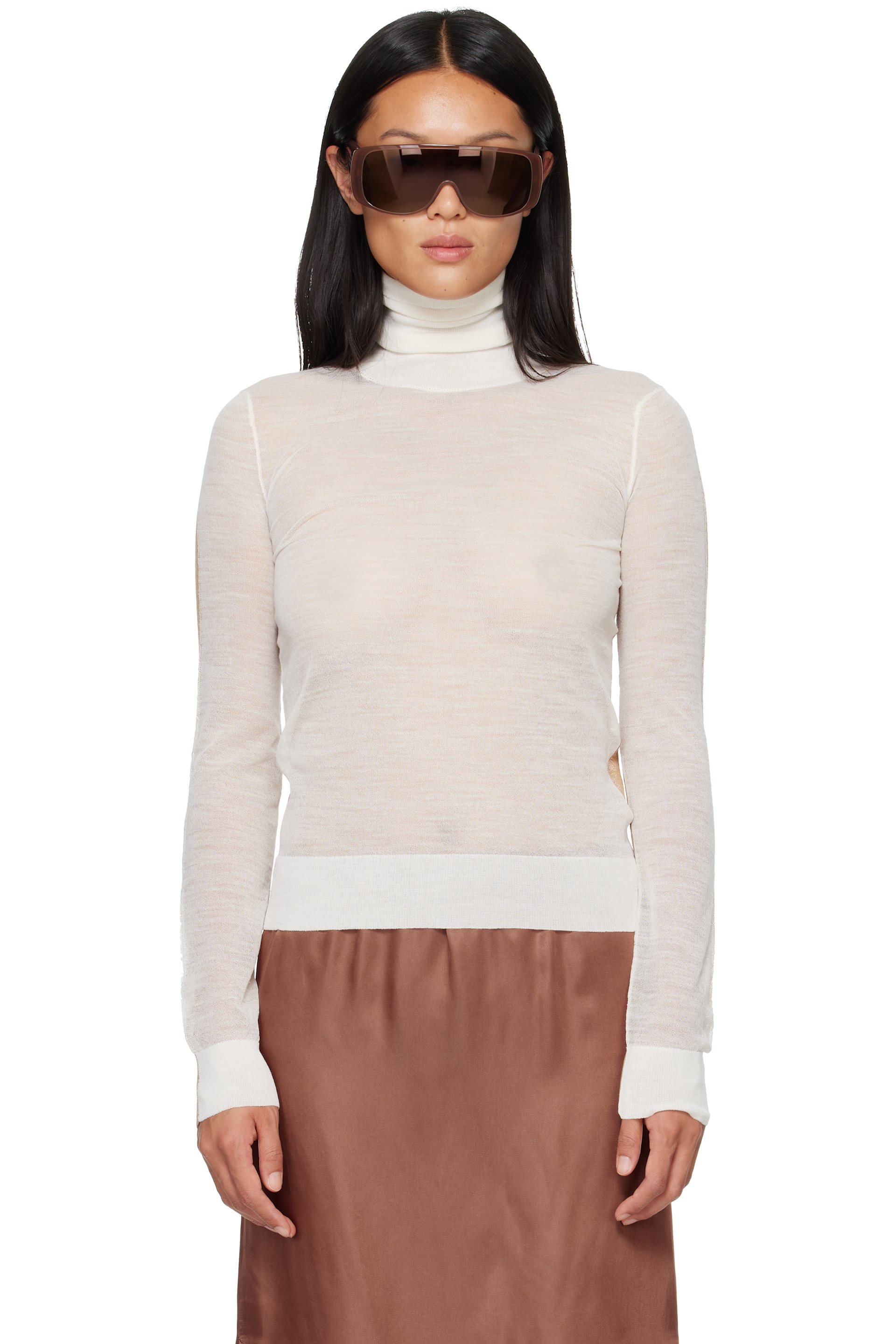 MM6 Maison Margiela - White & Beige Front Back Pullover Turtleneck