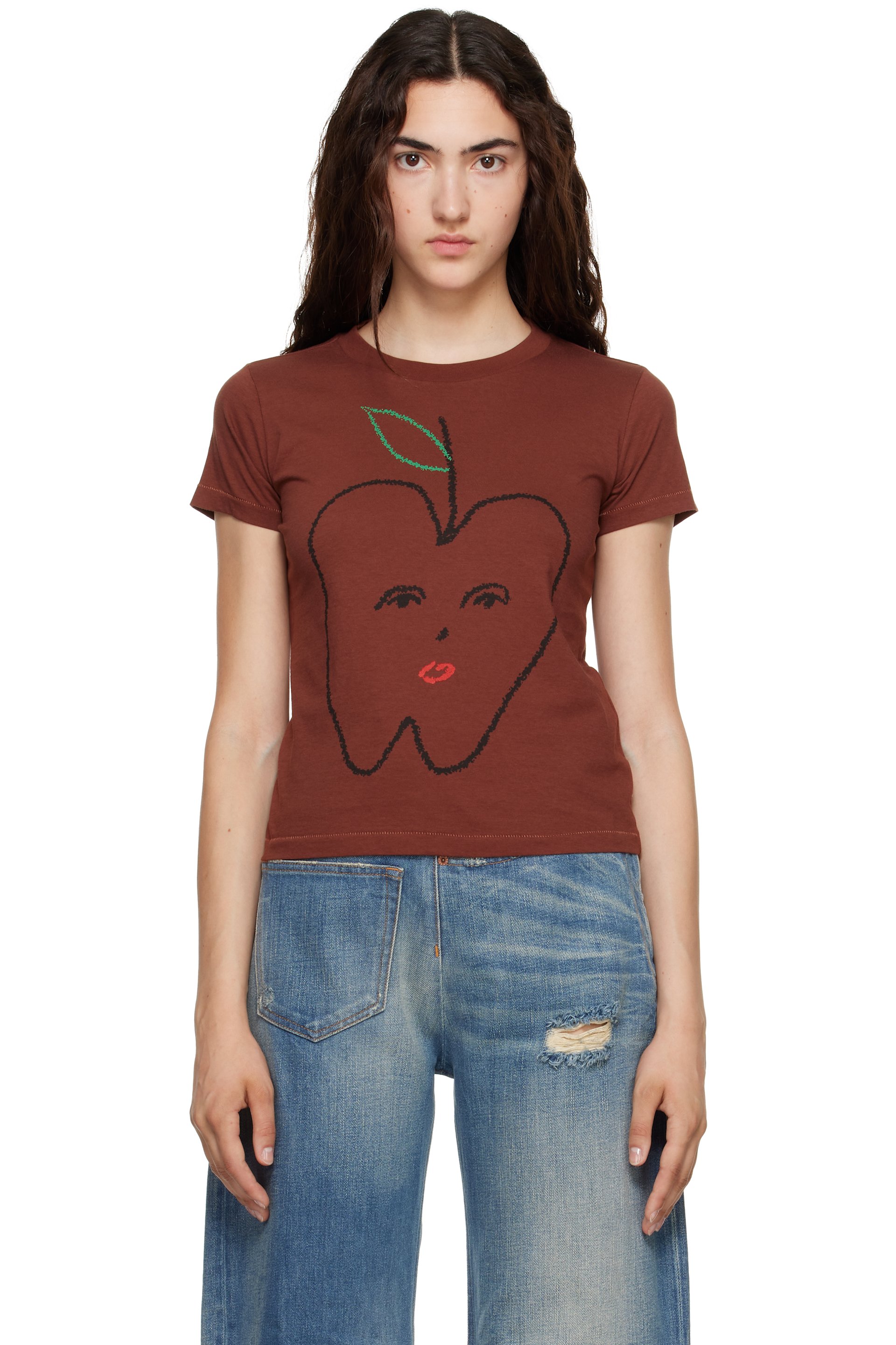 MM6 Maison Margiela - Brown 'Apple' Cropped T-shirt