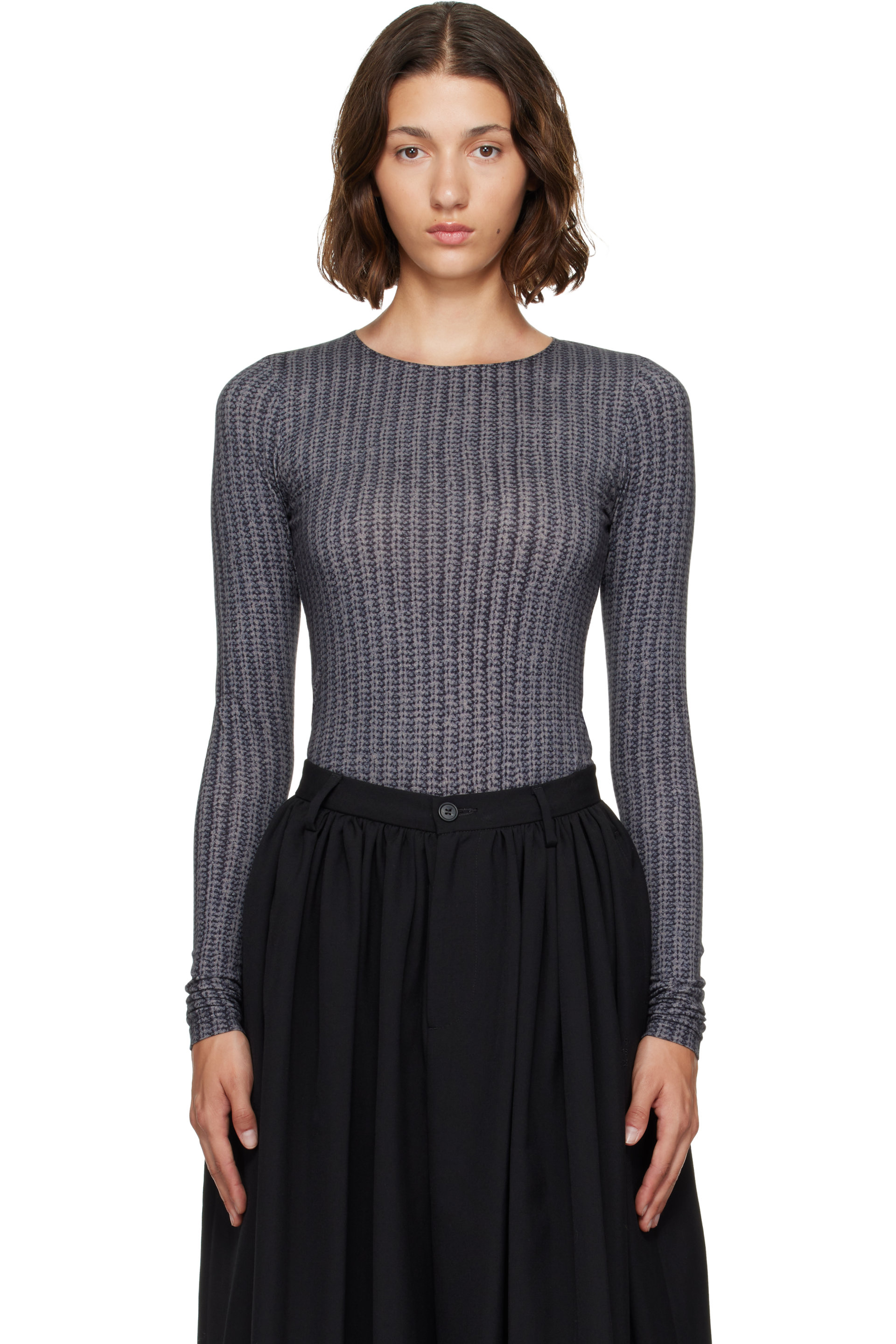 MM6 Maison Margiela - Gray 'Trompe L'oeil' Long-Sleeved T-Shirt