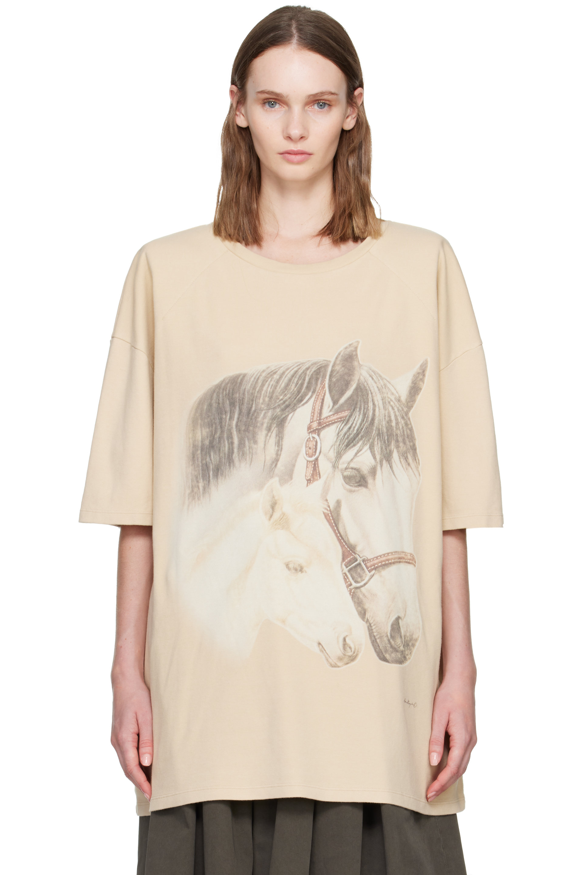 MM6 Maison Margiela - Beige Horse Portrait T-shirt