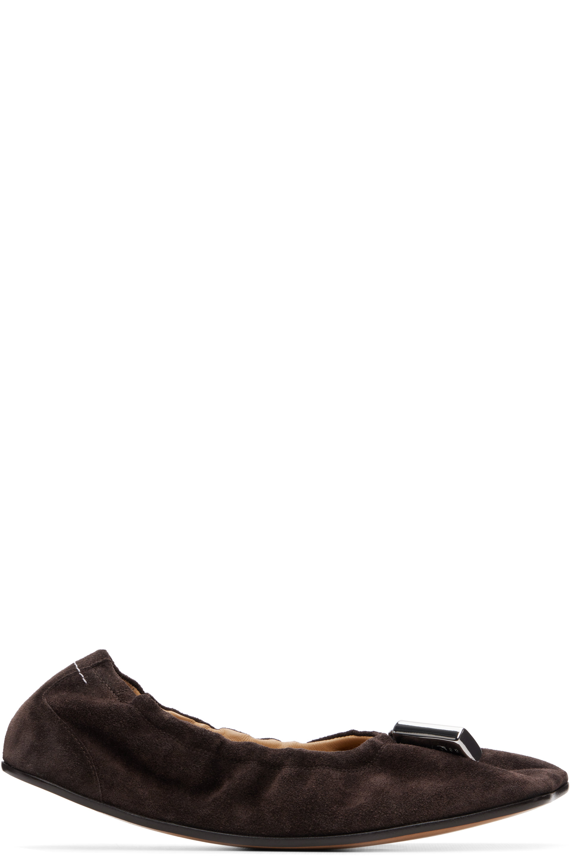 MM6 Maison Margiela - Ballerines pliables brunes en suède à bout anatomique