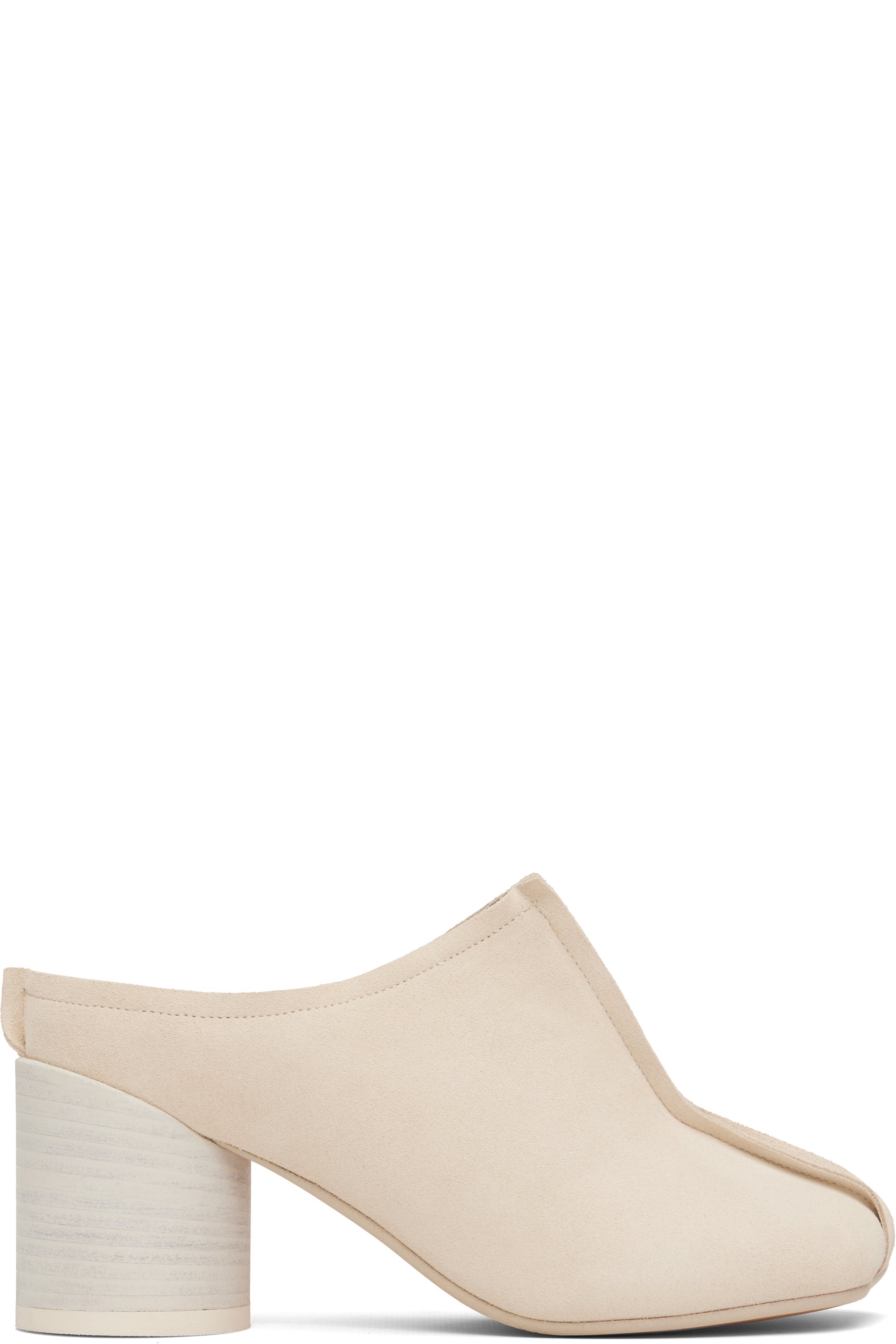 MM6 Maison Margiela - Chaussures à talon de style mule London blanc cassé en cuir refendu