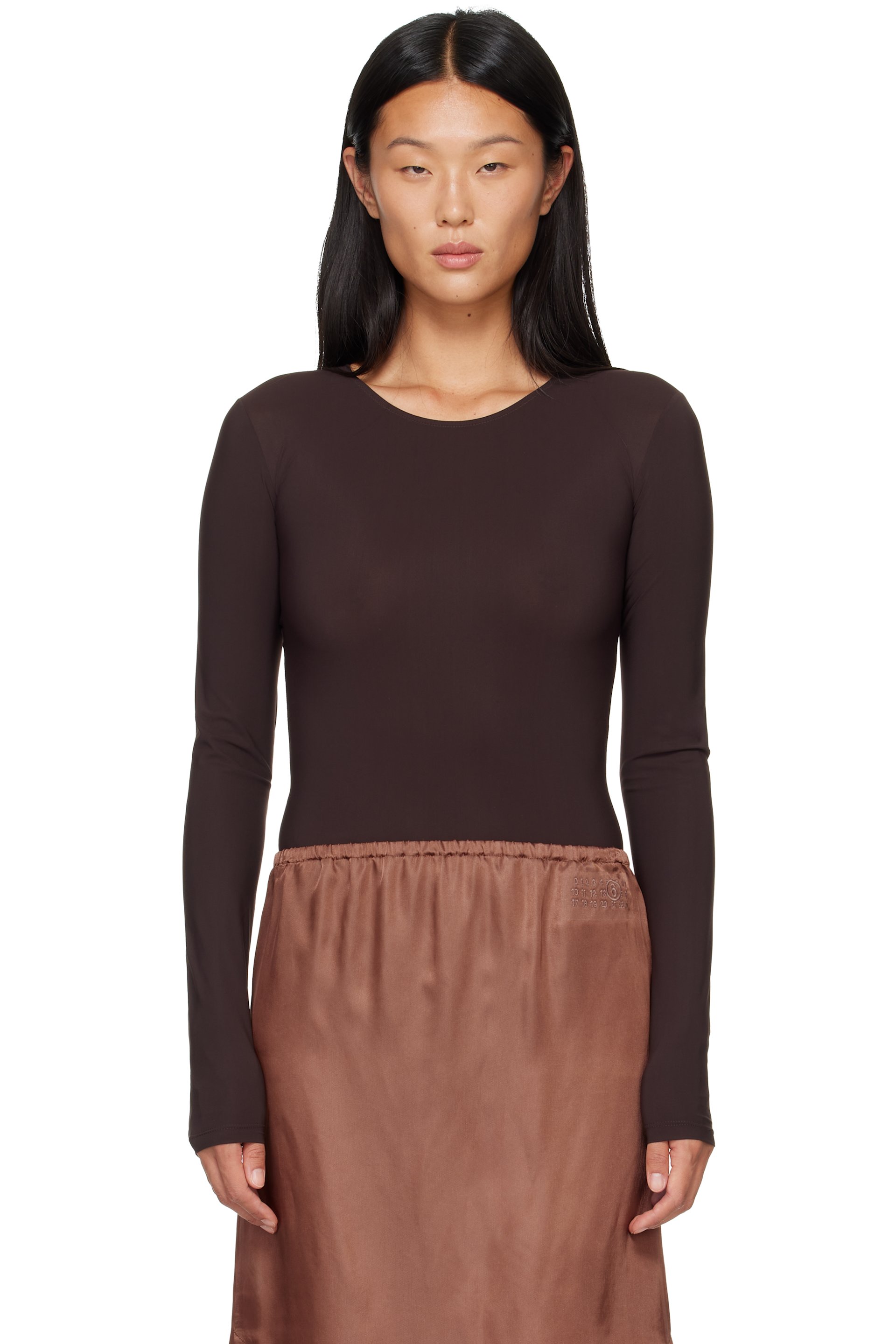 MM6 Maison Margiela - Justaucorps brun en jersey extensible