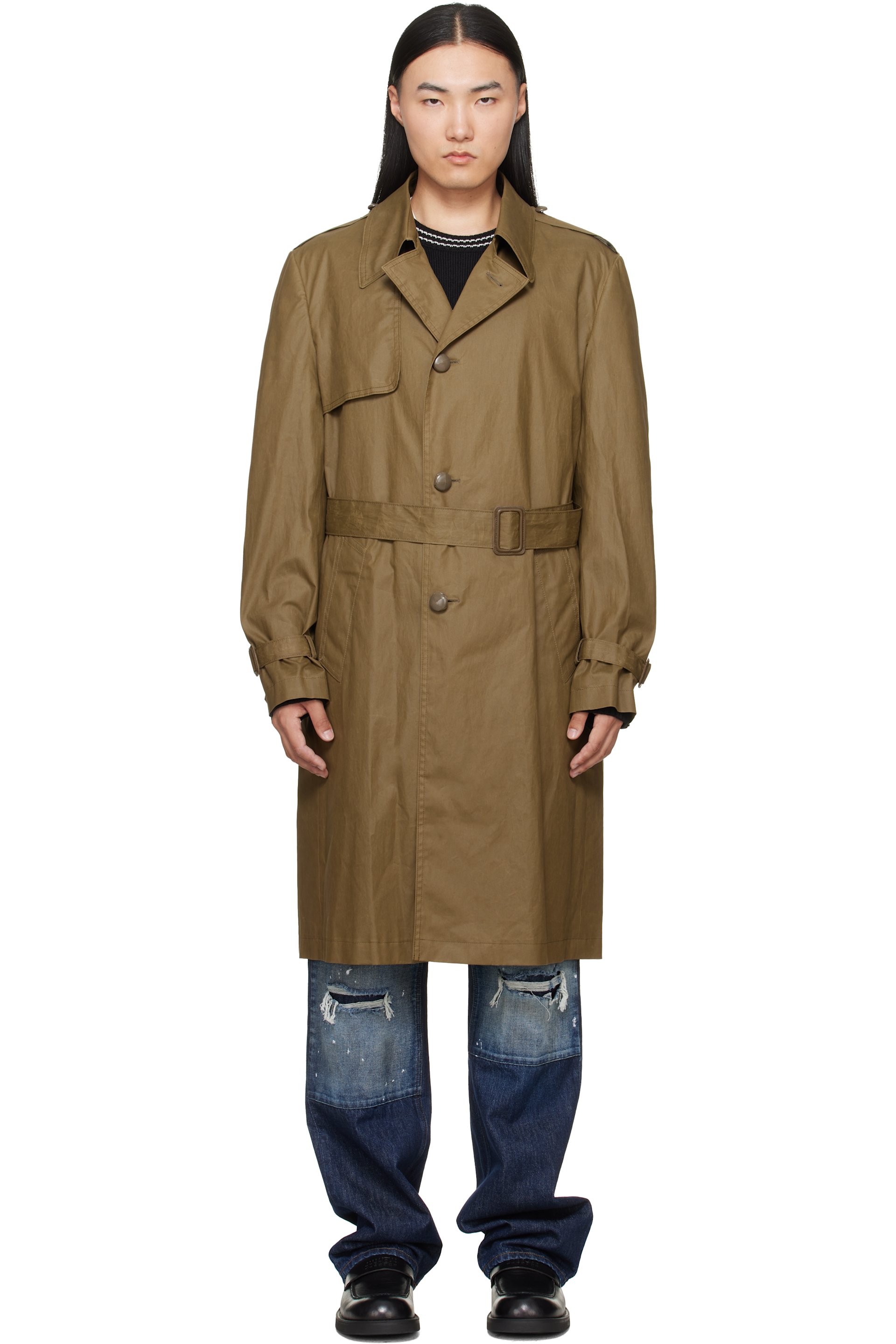 MM6 Maison Margiela - Khaki Coated Cotton Trench Coat