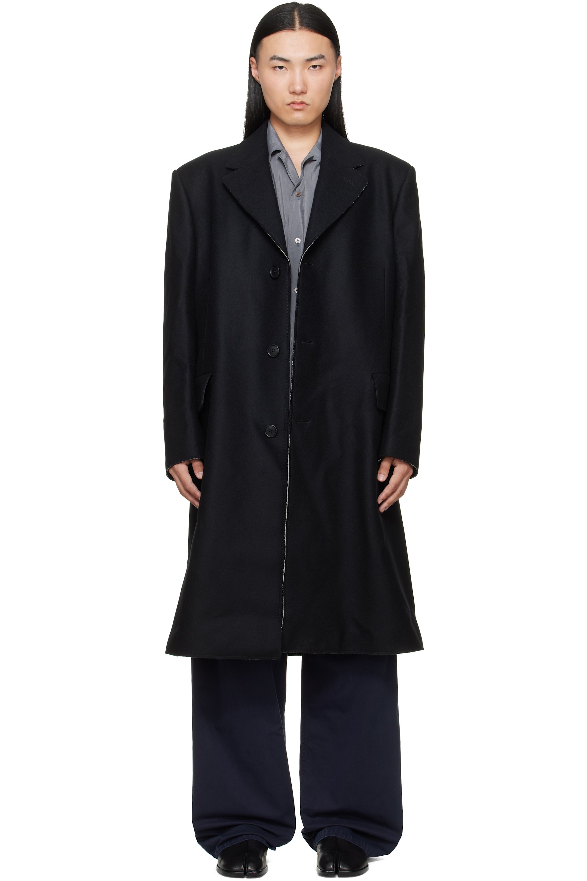 MM6 Maison Margiela - Black Wool Felt Single-Breasted Coat
