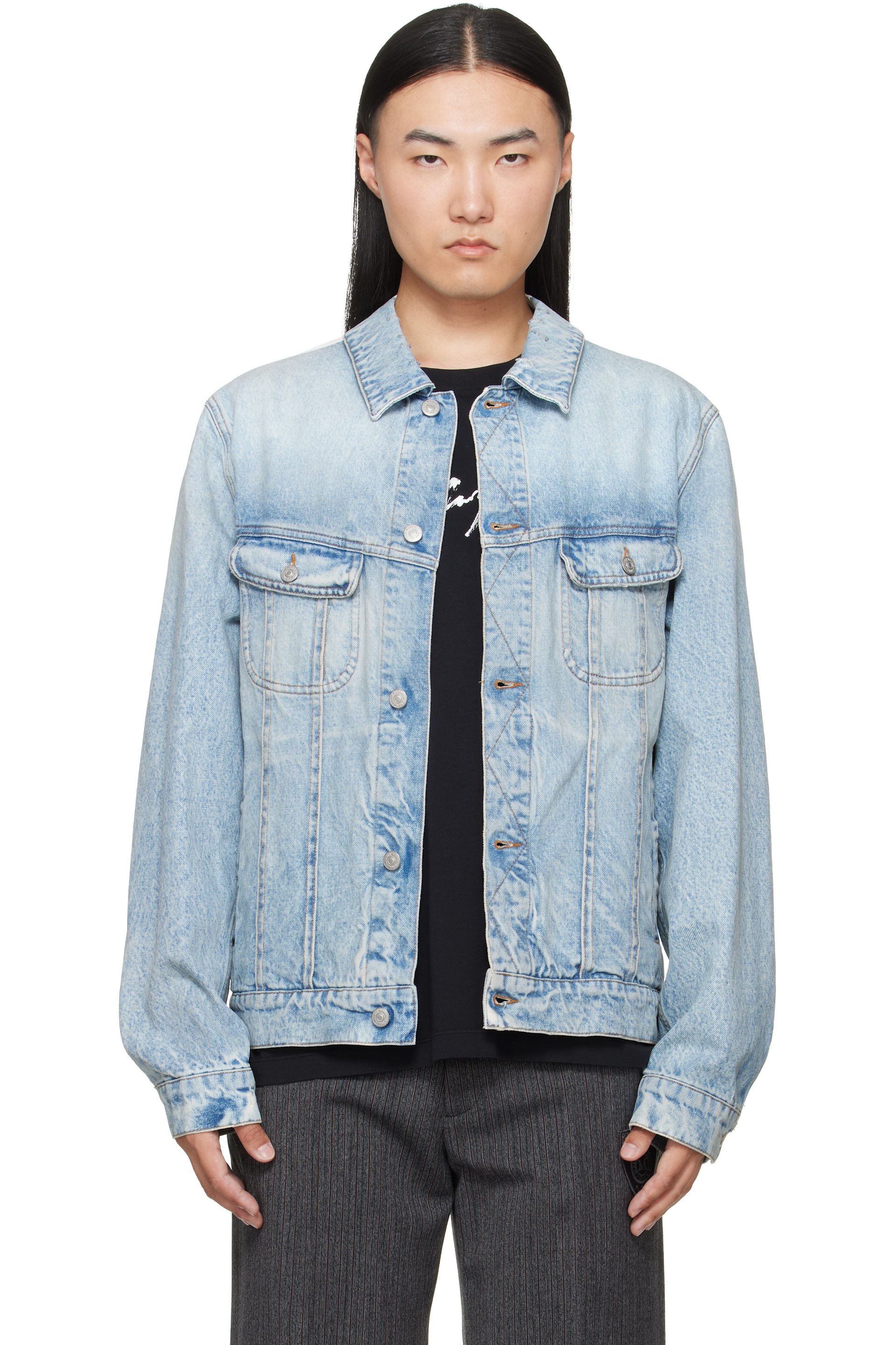 MM6 Maison Margiela - Blue Poplin Trim Denim Jacket