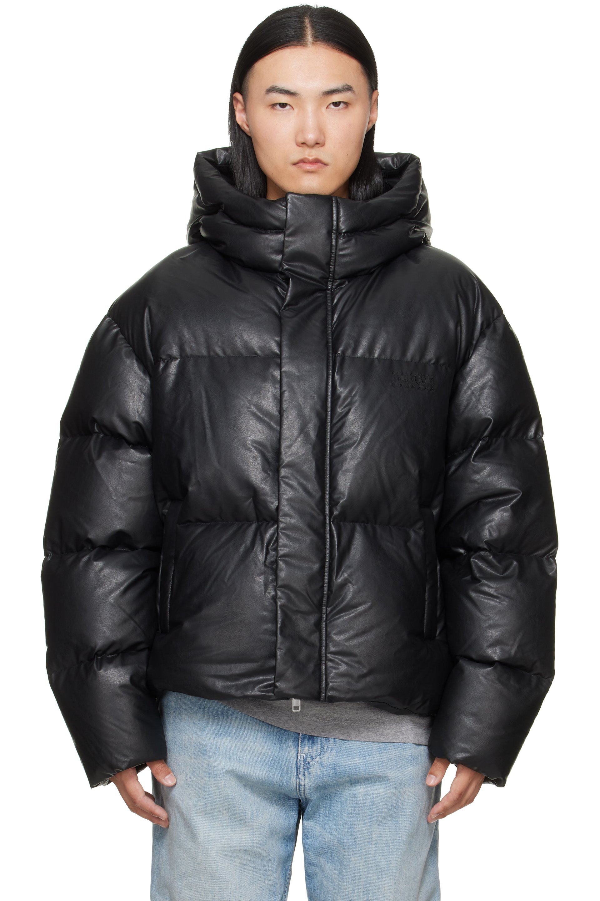 MM6 Maison Margiela - Black Faux-Leather Hooded Puffer Down Jacket
