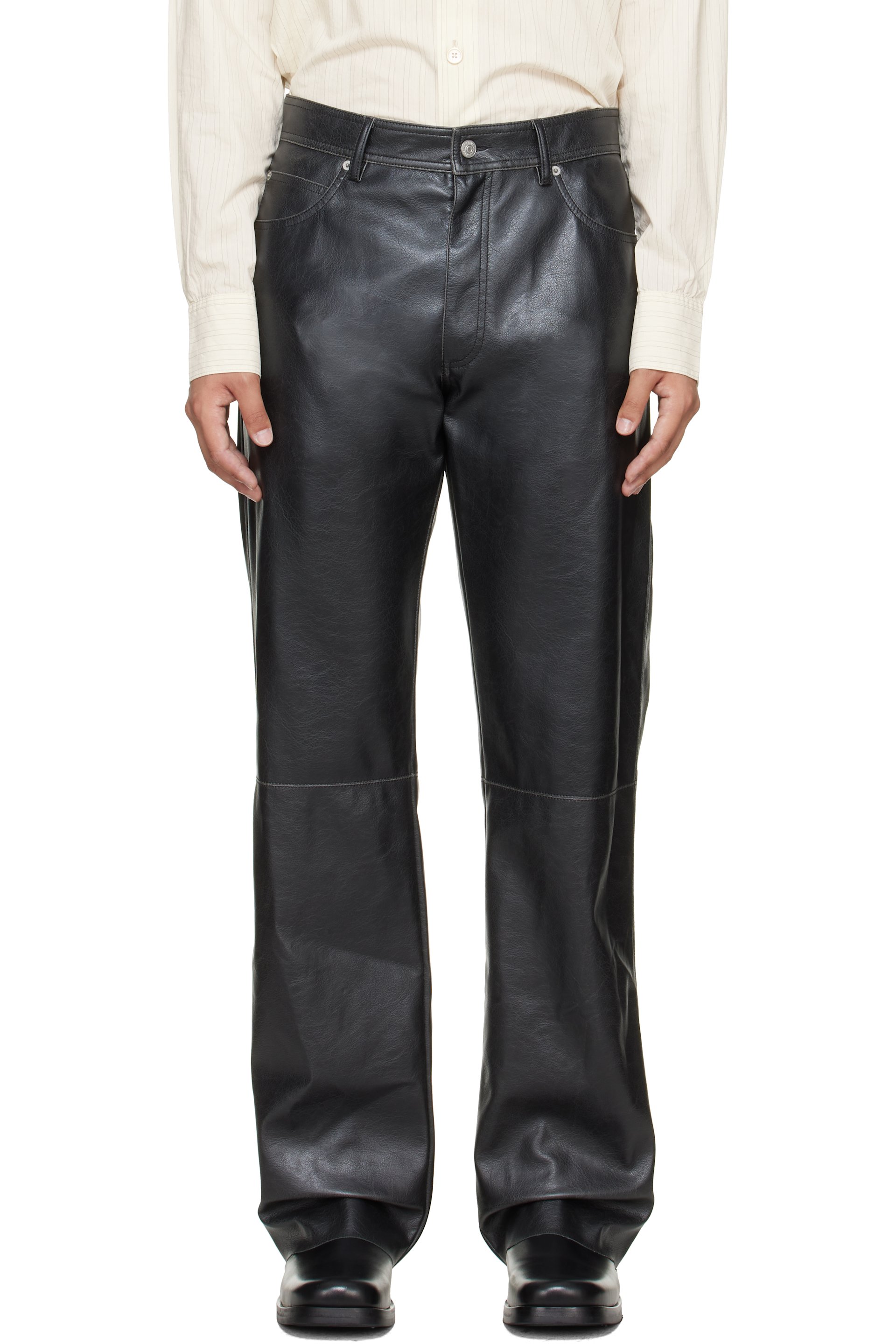 MM6 Maison Margiela - Pantalon noir en cuir synthétique