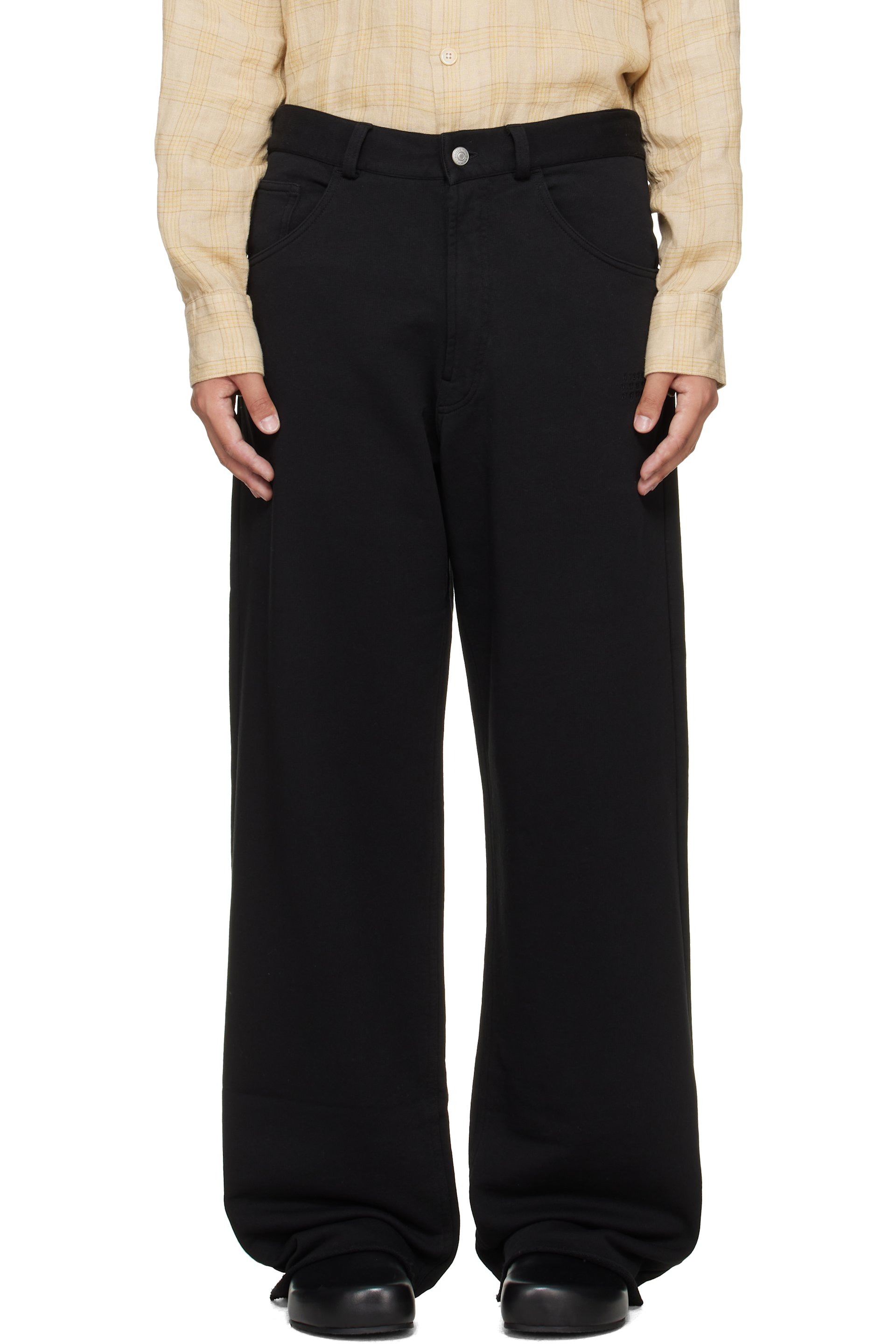 MM6 Maison Margiela - Pantalon noir en coton à logo brodé