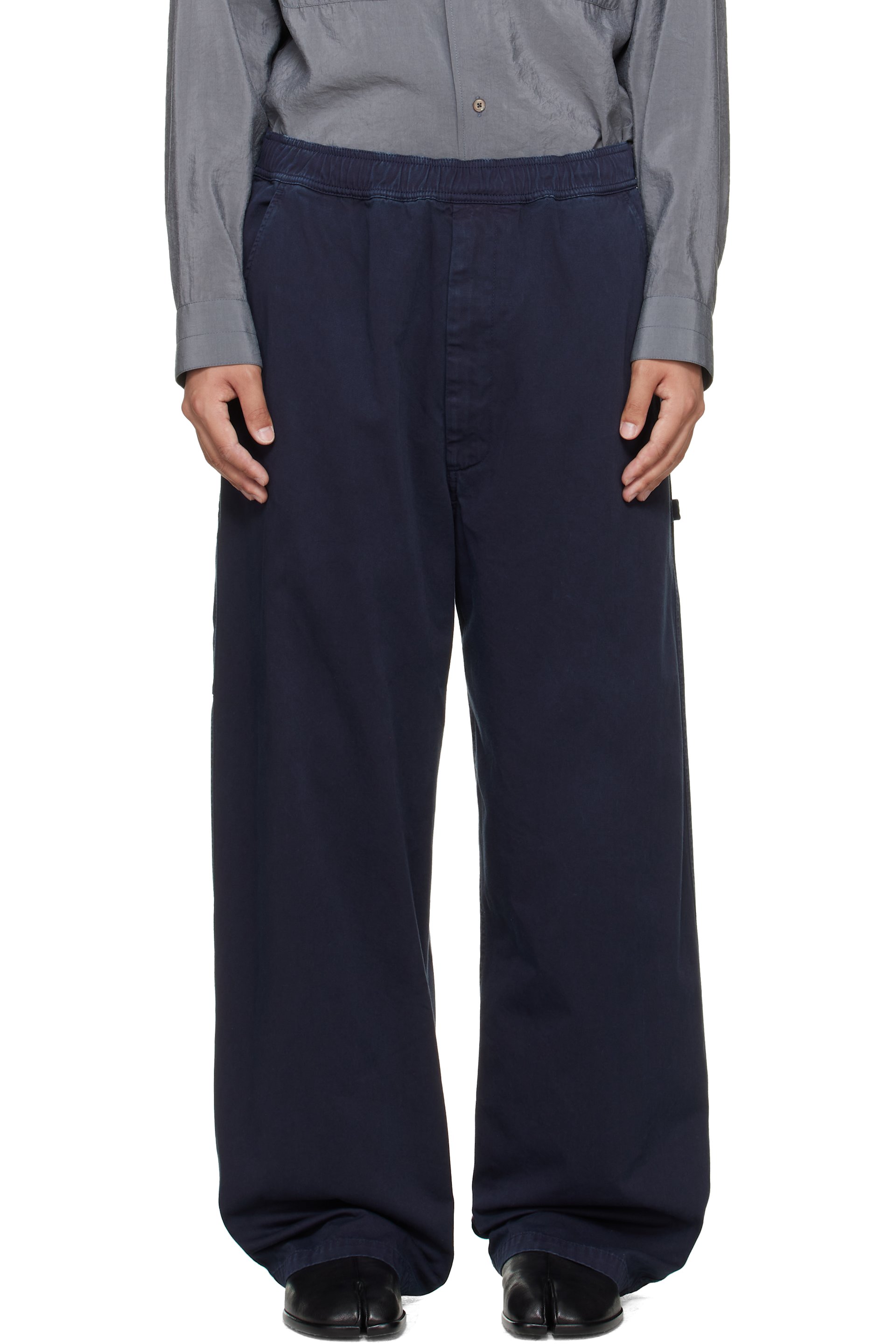 MM6 Maison Margiela - Pantalon bleu marine en sergé de coton