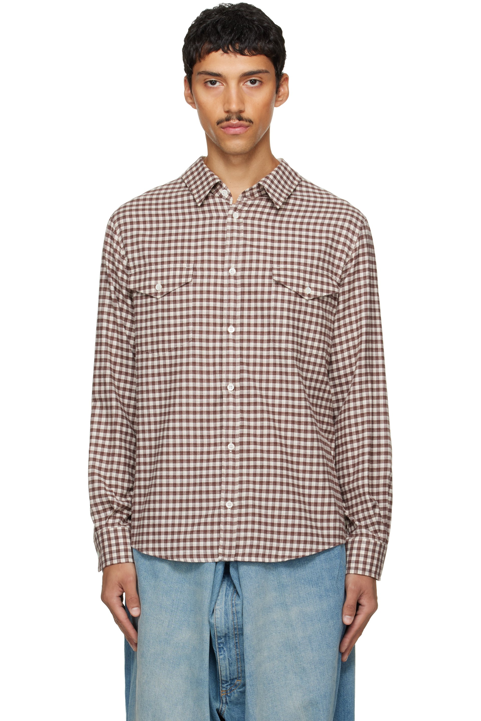 MM6 Maison Margiela - Chemise brune en flanelle à carreaux