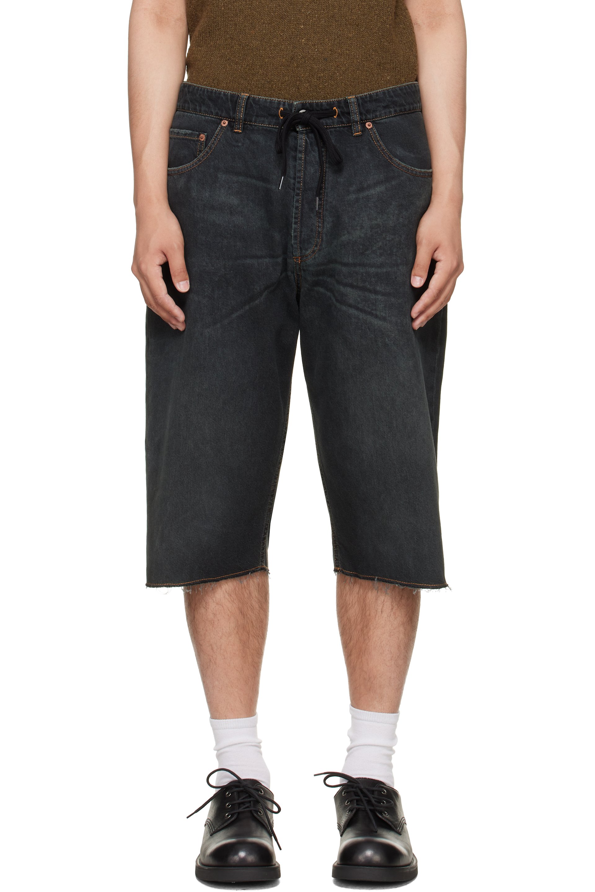 MM6 Maison Margiela - Short bleu marine en denim à cordon coulissant