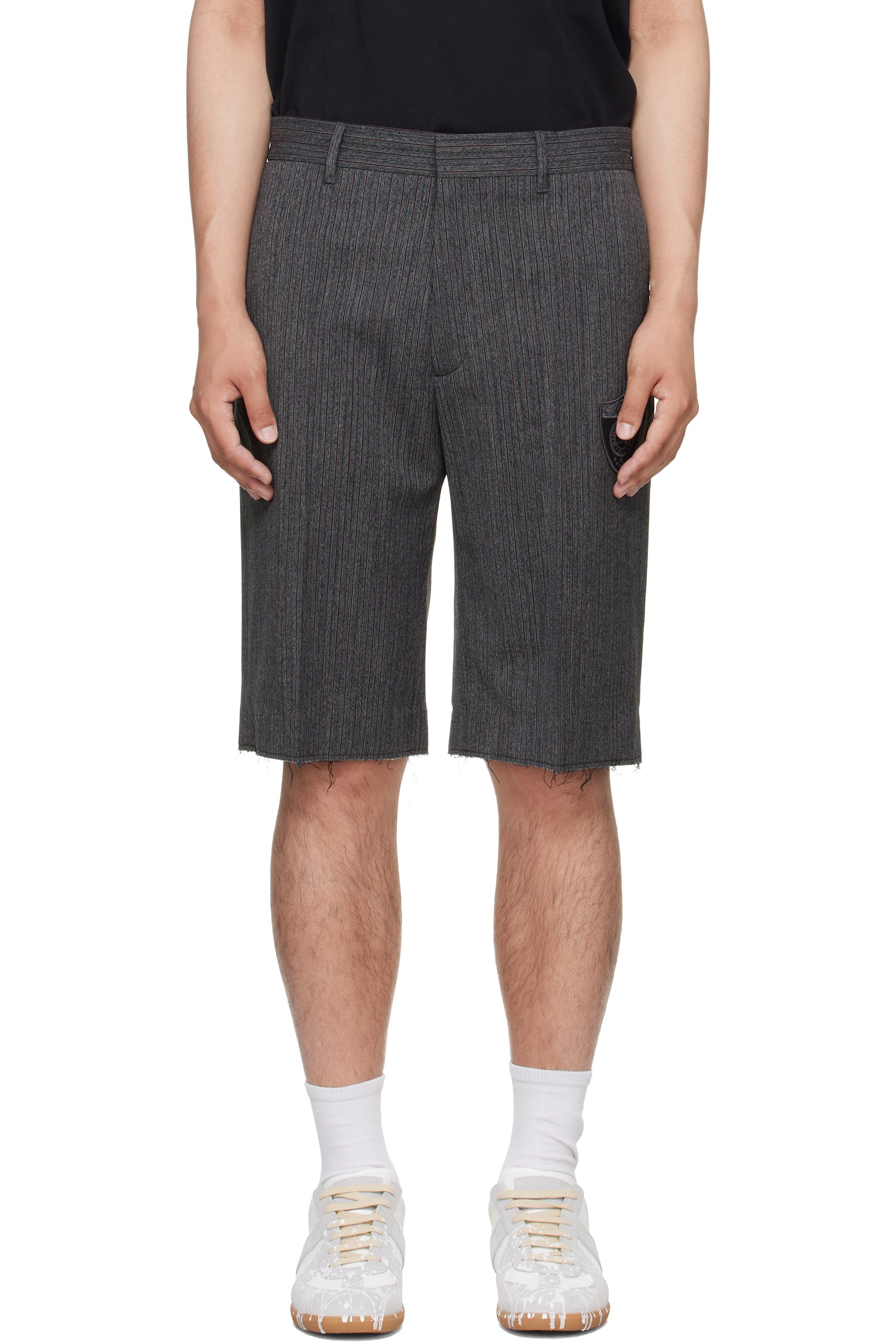 MM6 Maison Margiela - Short gris en laine mélangée à rayures fines