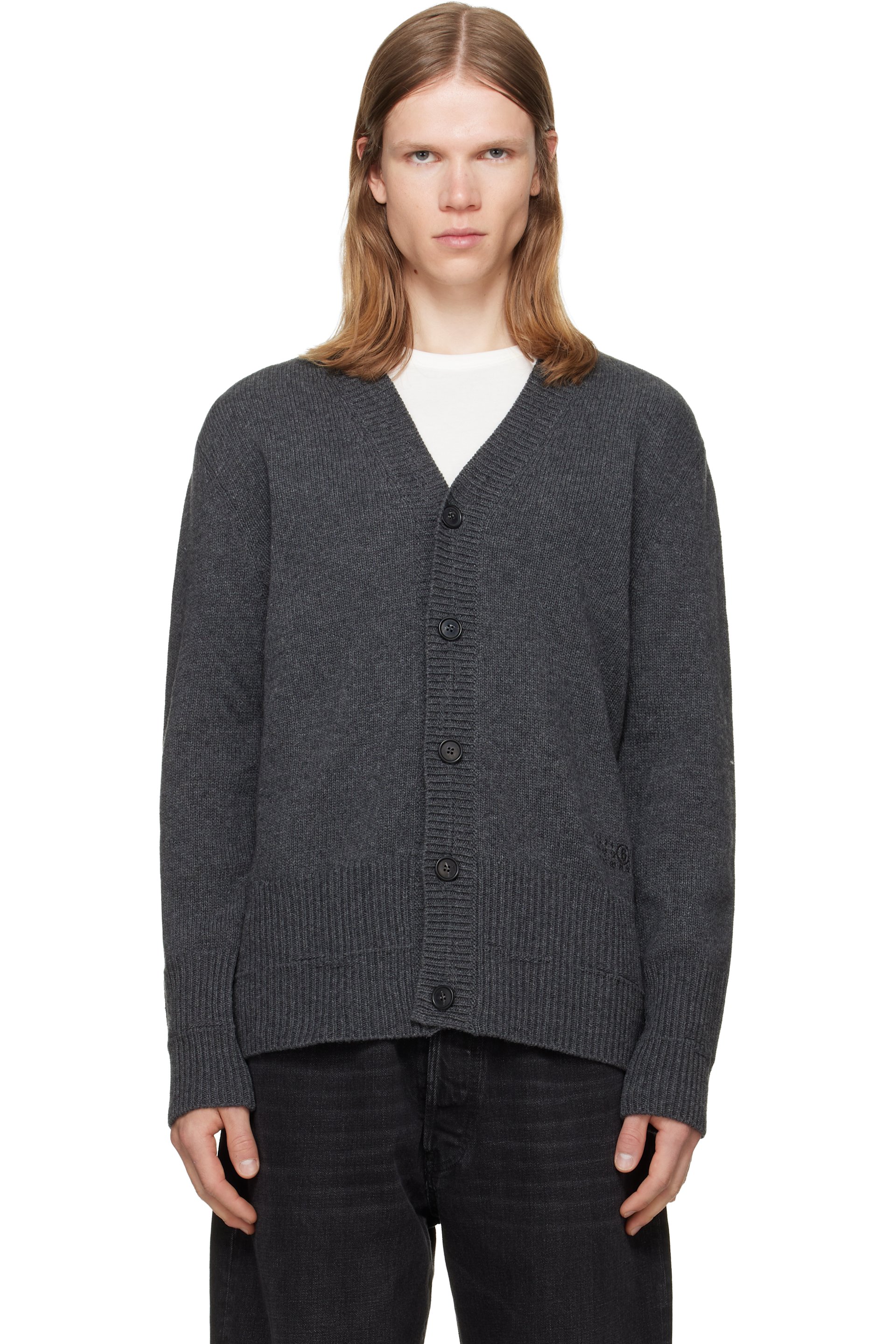 MM6 Maison Margiela - Gray Wool V-neck Cardigan