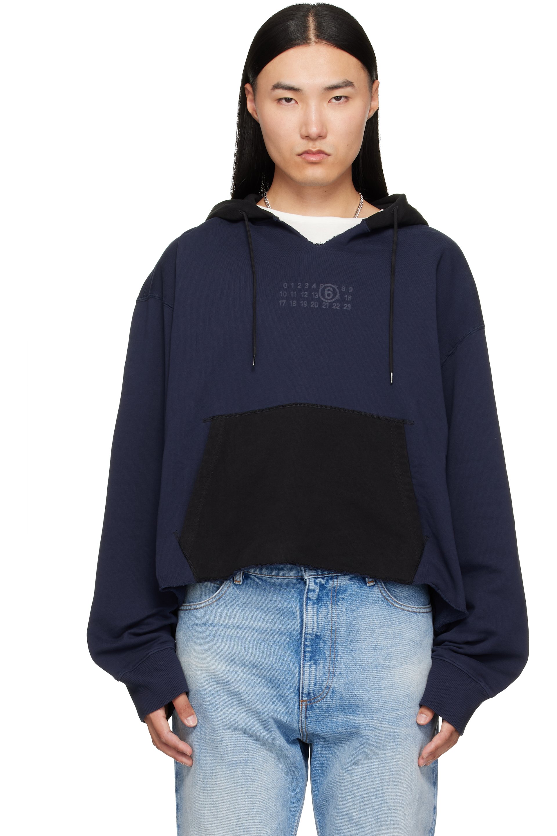 MM6 Maison Margiela - Navy & Black Frayed Hoodie