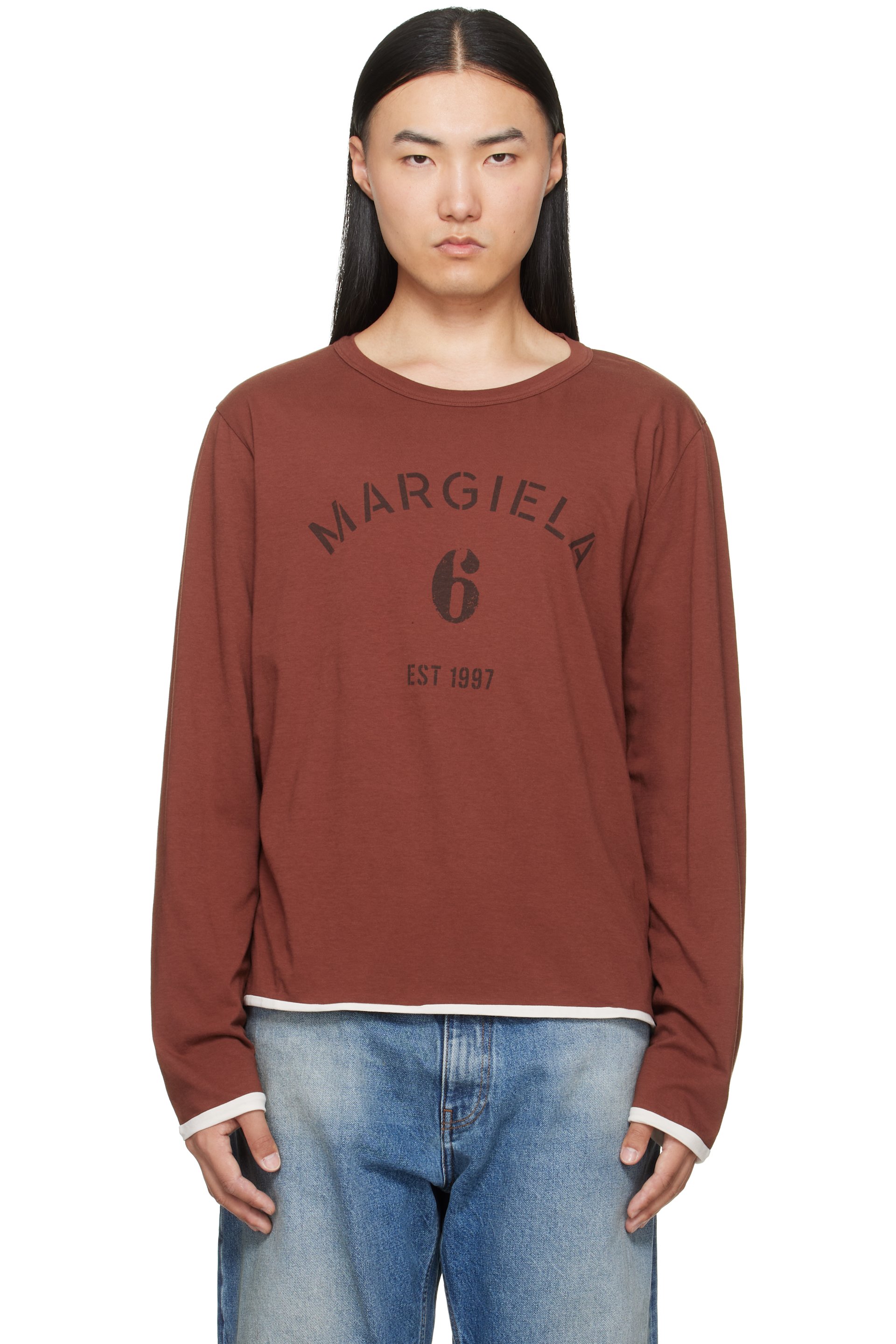 MM6 Maison Margiela - Brown Long-Sleeved Reversible T-shirt