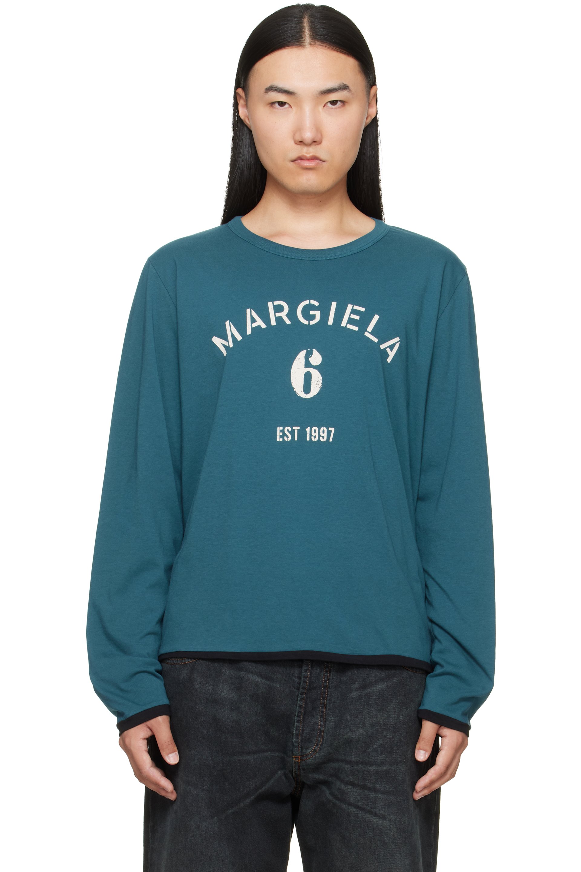 MM6 Maison Margiela - Blue Long-Sleeved Reversible T-shirt