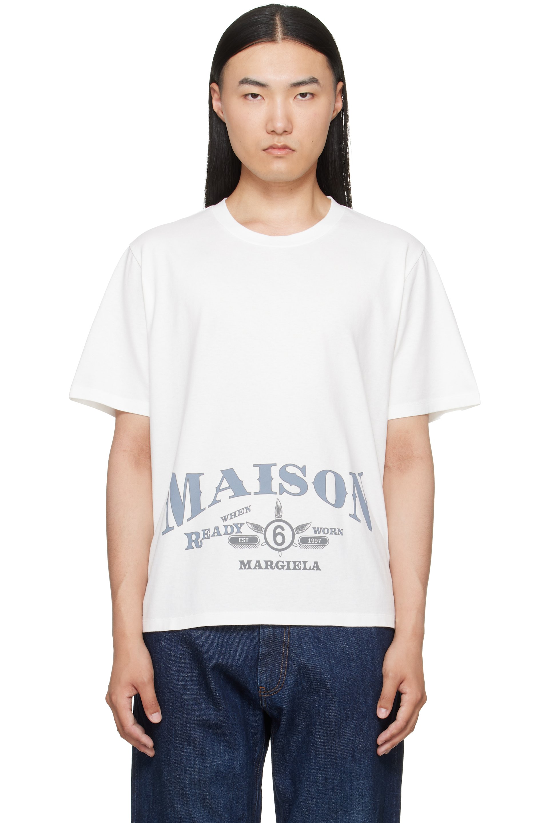 MM6 Maison Margiela - T-shirt blanc cassé à logo imprimé