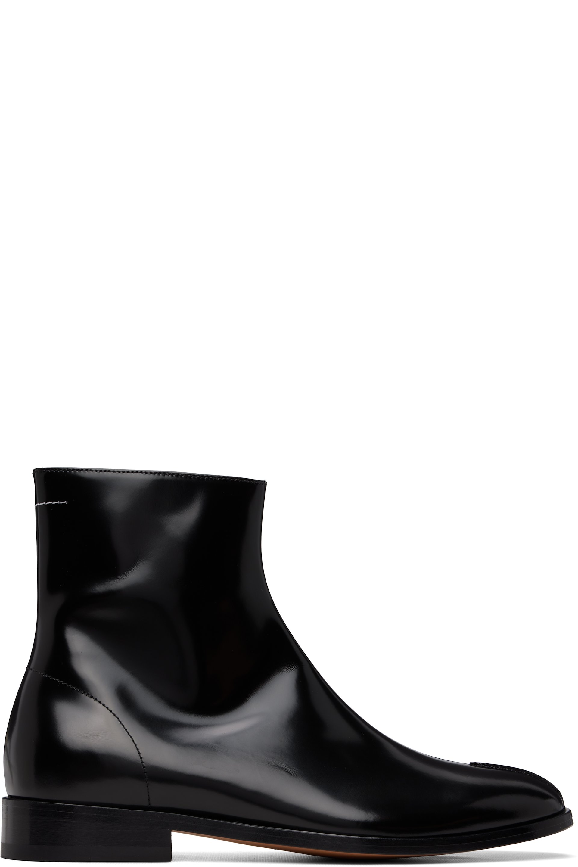 MM6 Maison Margiela - ブラック ポリッシュドレザー アンクルブーツ