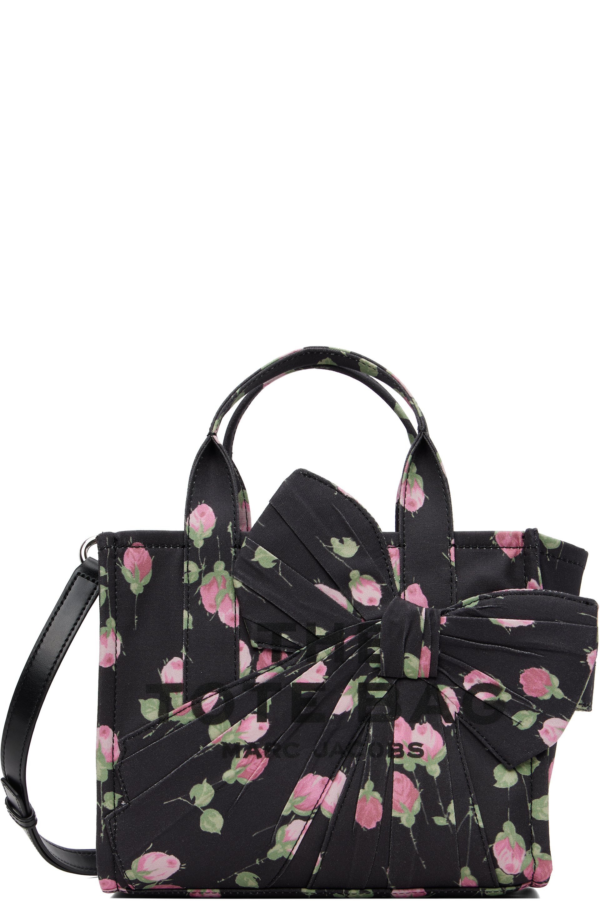Marc Jacobs - Black Vintage Floral Canvas Oversized Bow Small Tote