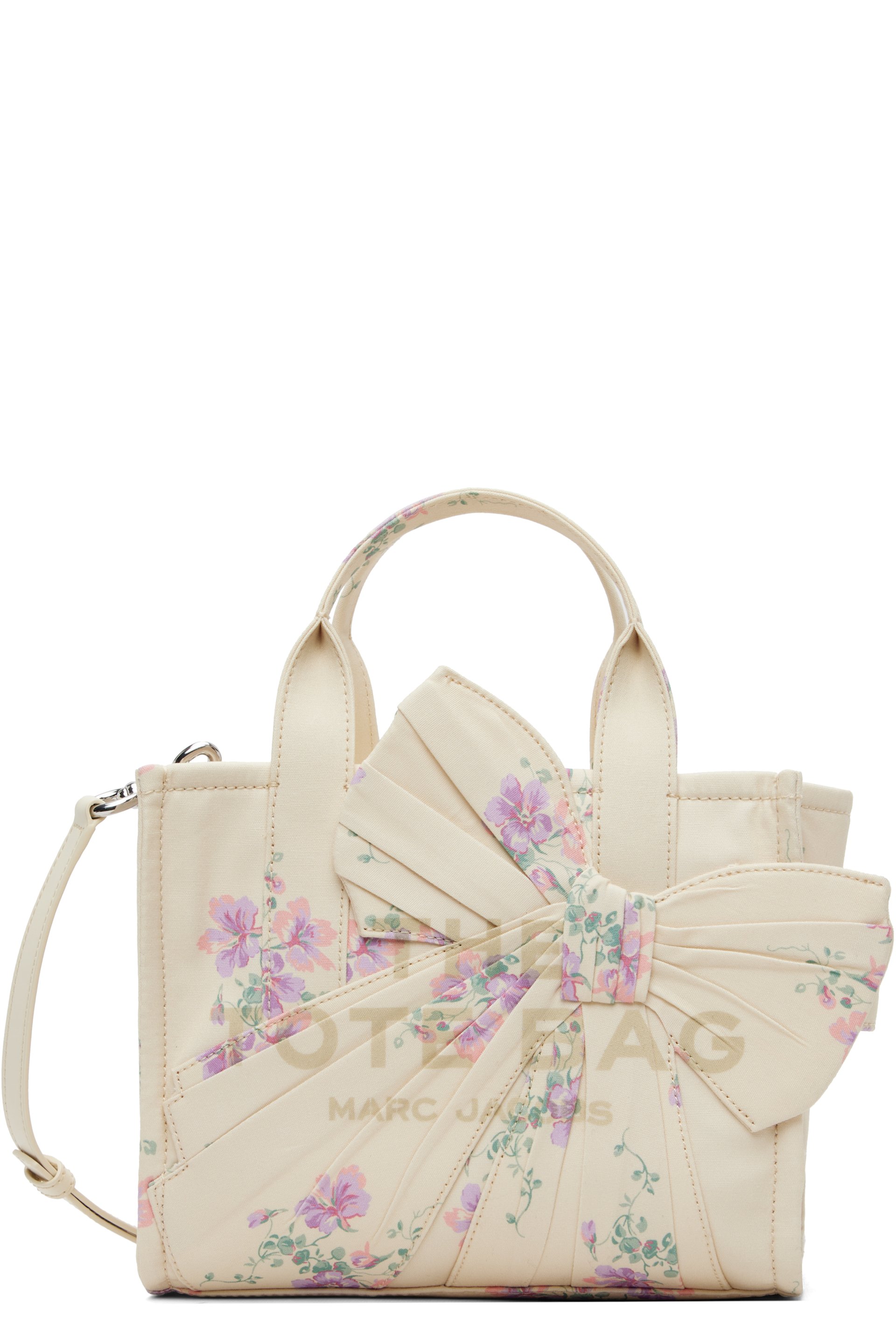 Marc Jacobs - Off-White Antique Floral Canvas Oversized Bow Small Tote