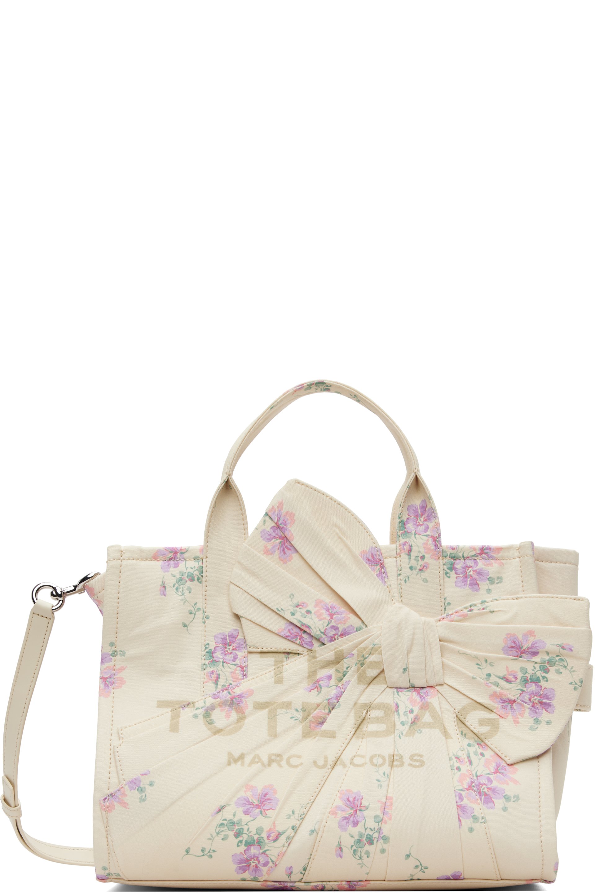 Marc Jacobs - Off-White Antique Floral Canvas Oversized Bow Medium Tote