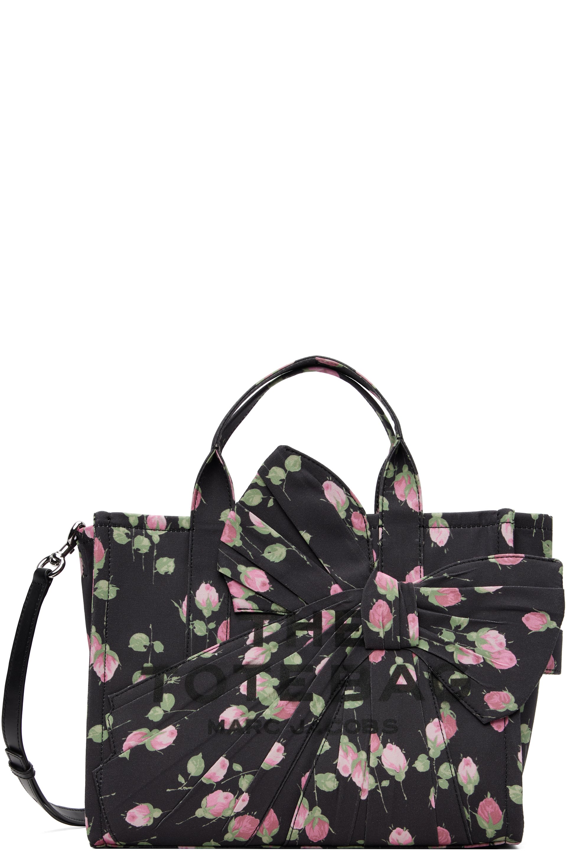 Marc Jacobs - Black Vintage Floral Canvas Oversized Bow Medium Tote