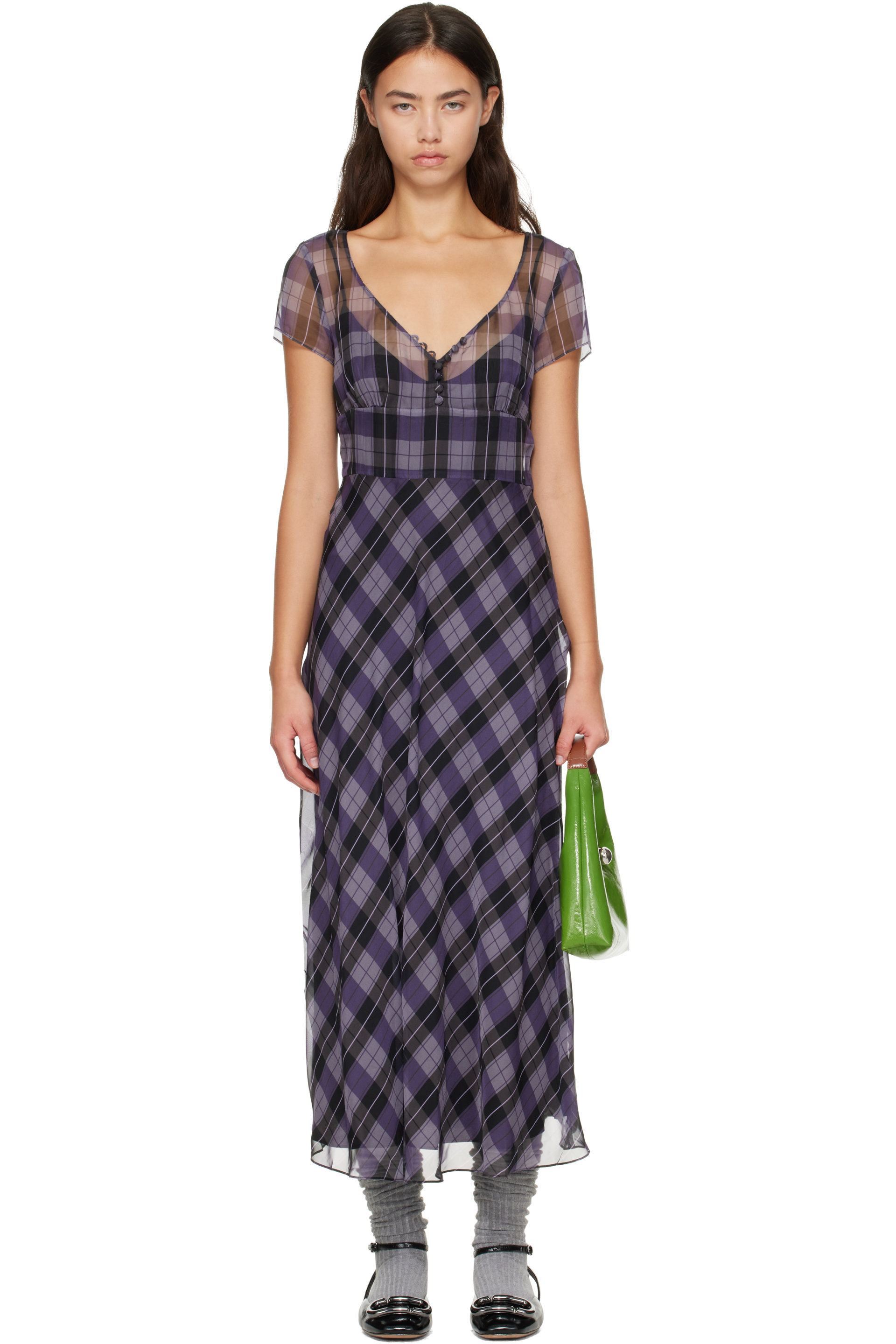 Marc Jacobs - Purple Plaid Chiffon Midi Dress