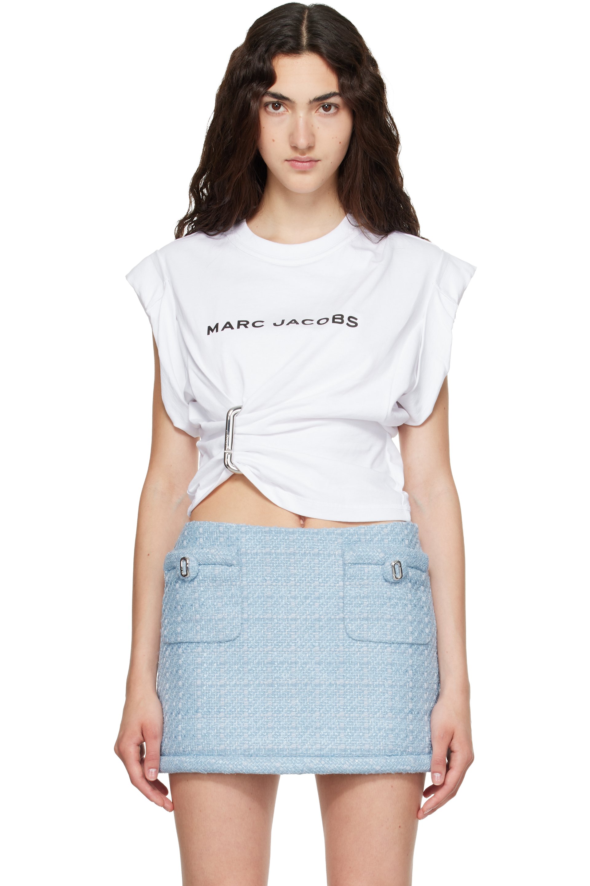 Marc Jacobs - T-shirt drapé Pop blanc à logo et à ferrure J Marc