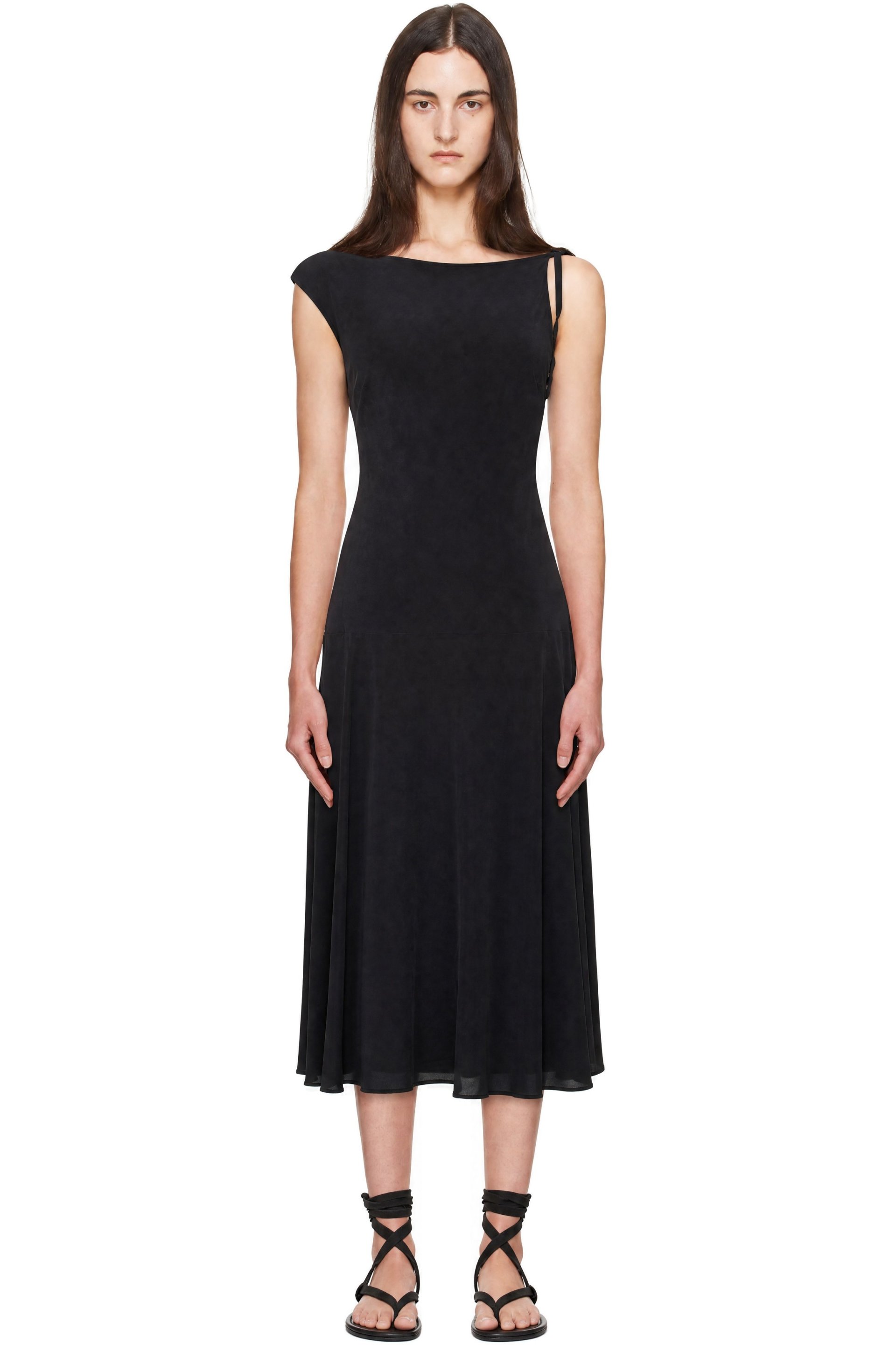 St. Agni - Black Silk Drape Back Midi Dress