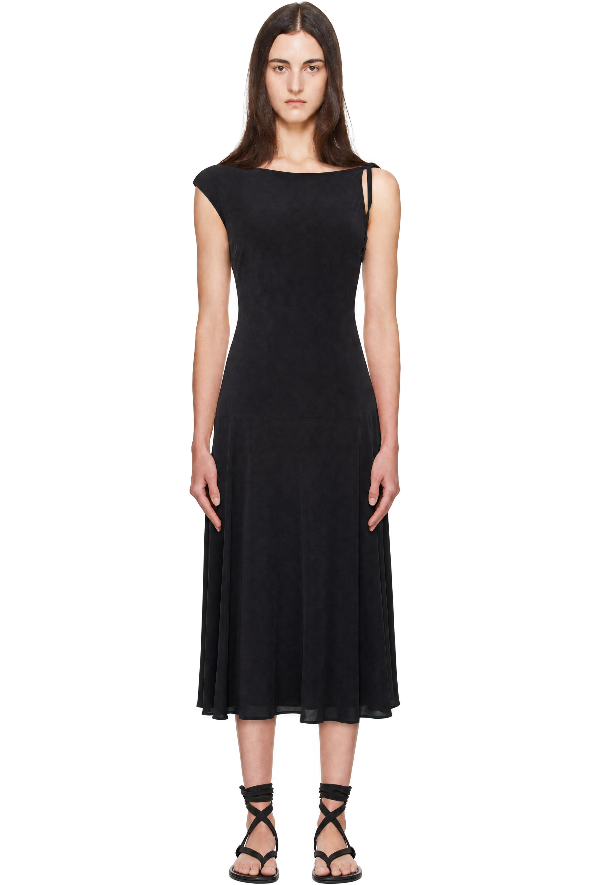 St. Agni - Black Silk Drape Back Midi Dress
