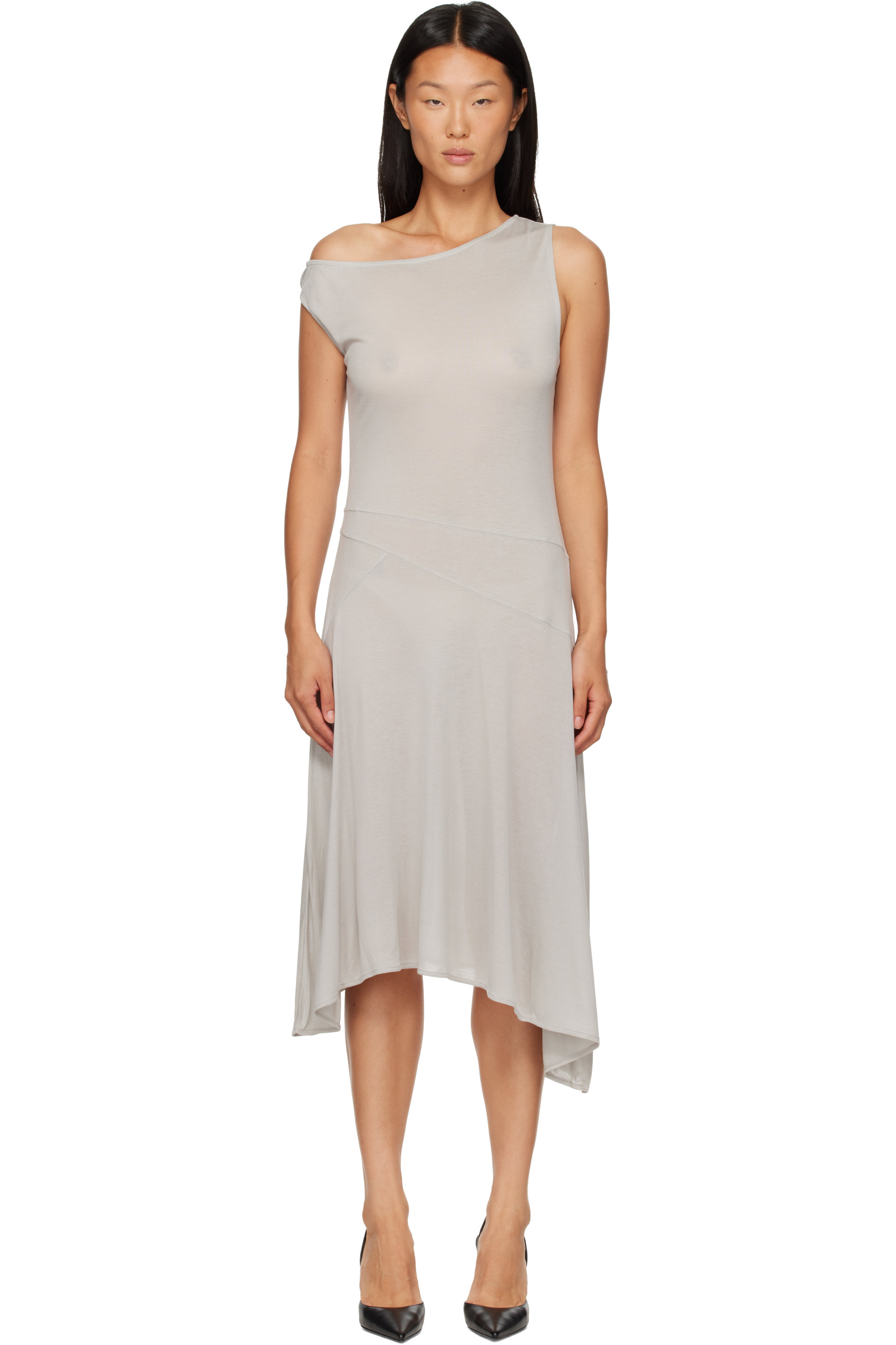 St. Agni - Gray Fine Jersey Off Shoulder Midi Dress