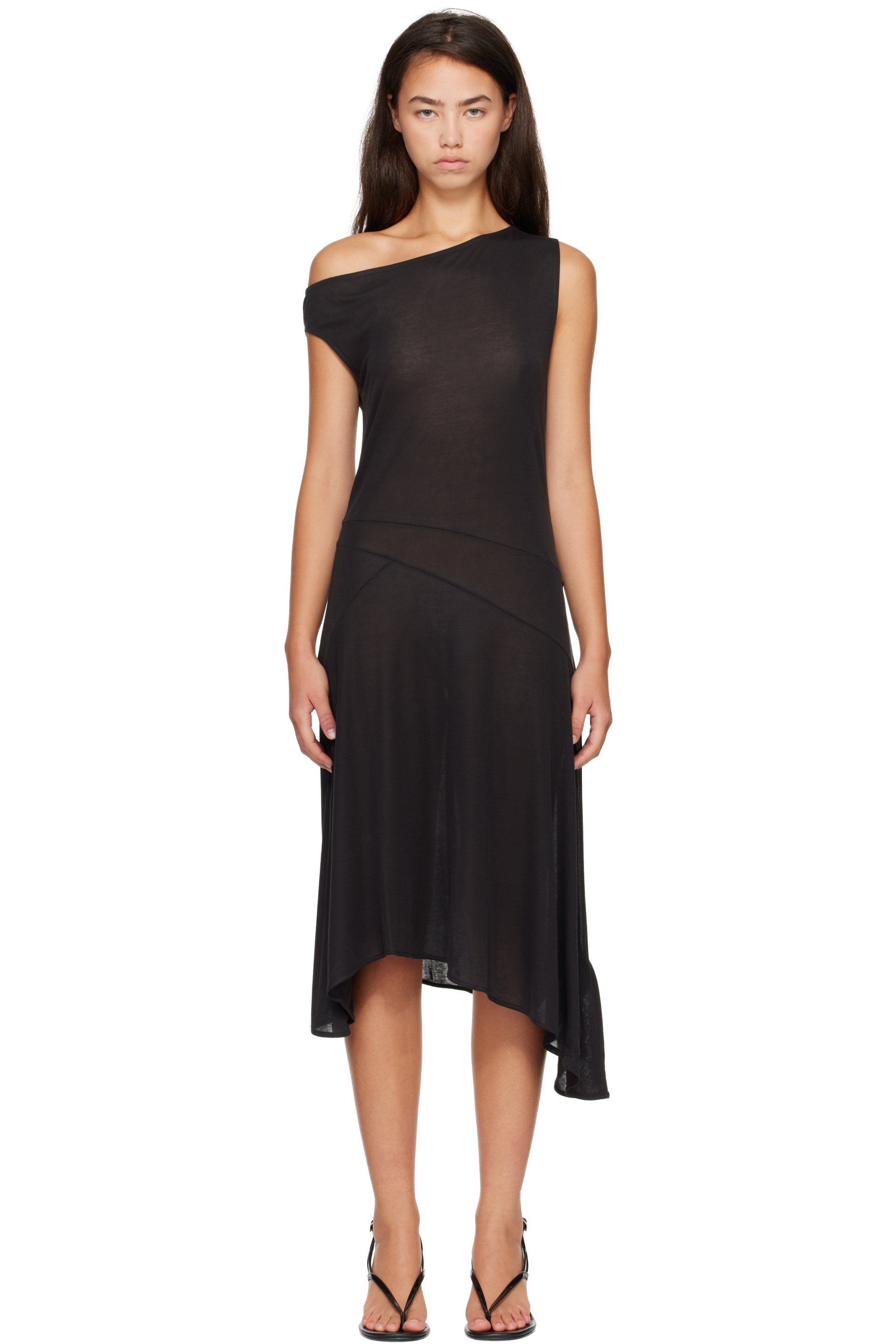 St. Agni - Black Fine Jersey Off Shoulder Midi Dress