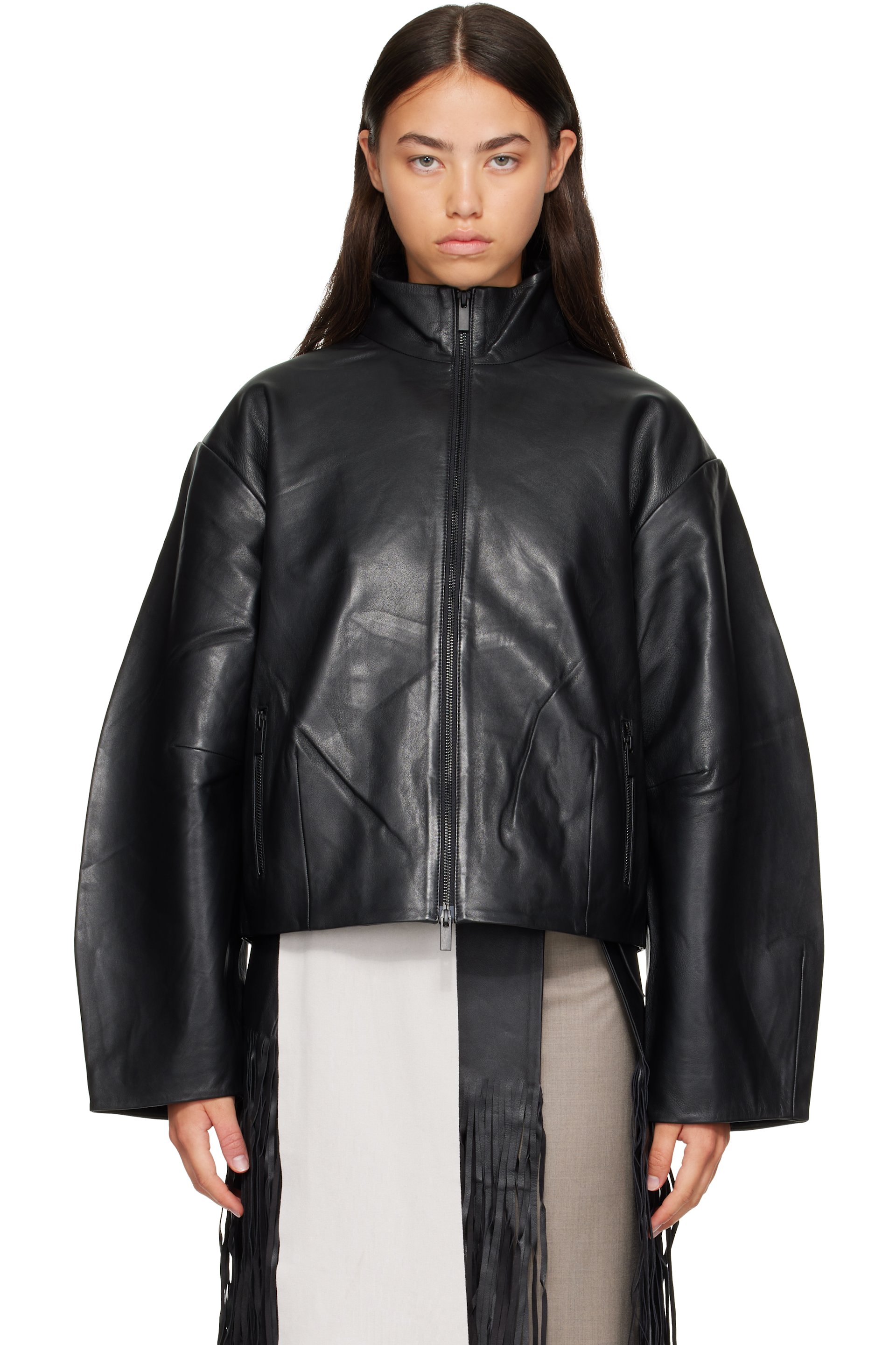 St. Agni - Black Cocoon Zip Leather Jacket