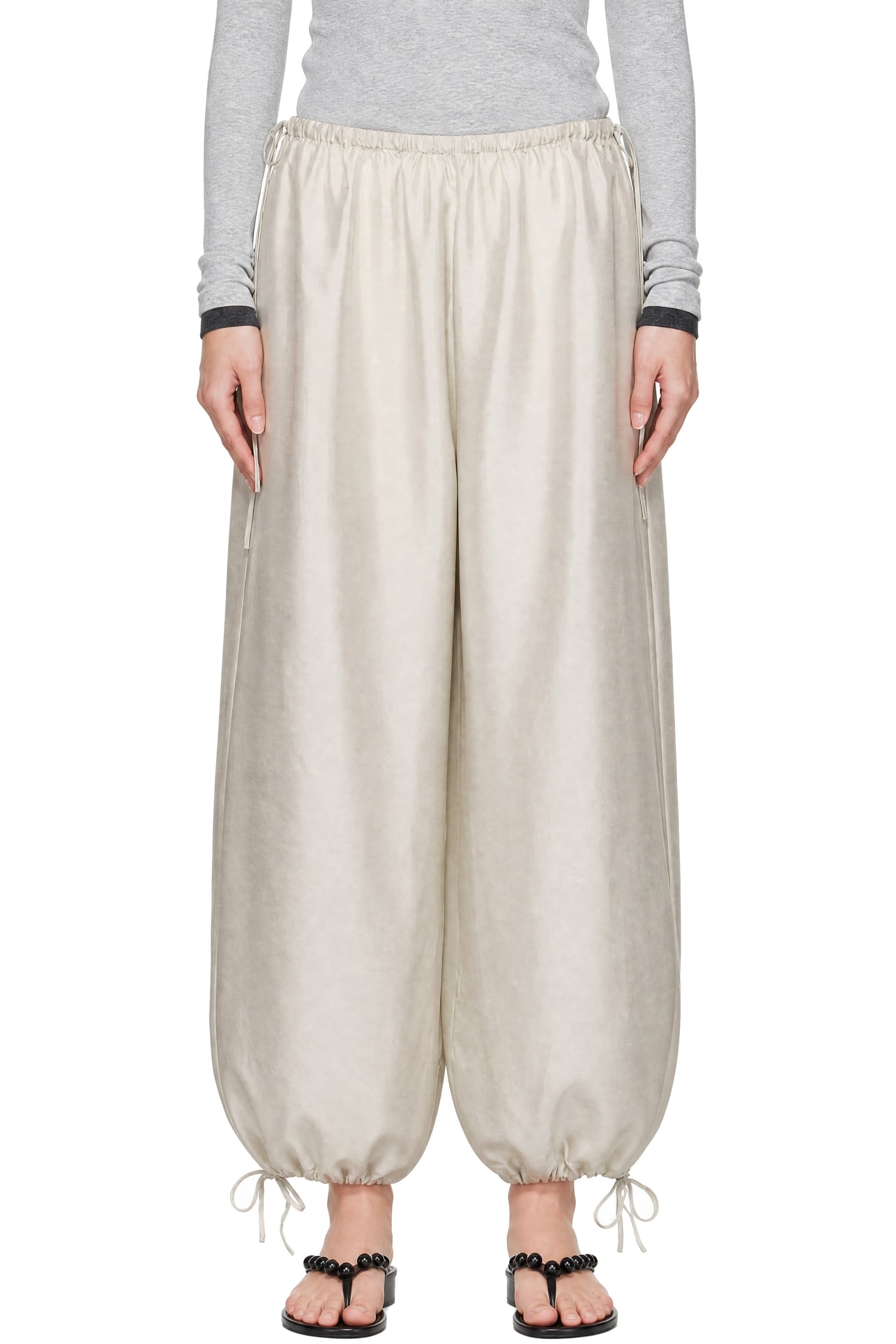 St. Agni - Off-White Silk Adjustable Balloon Lounge Pants
