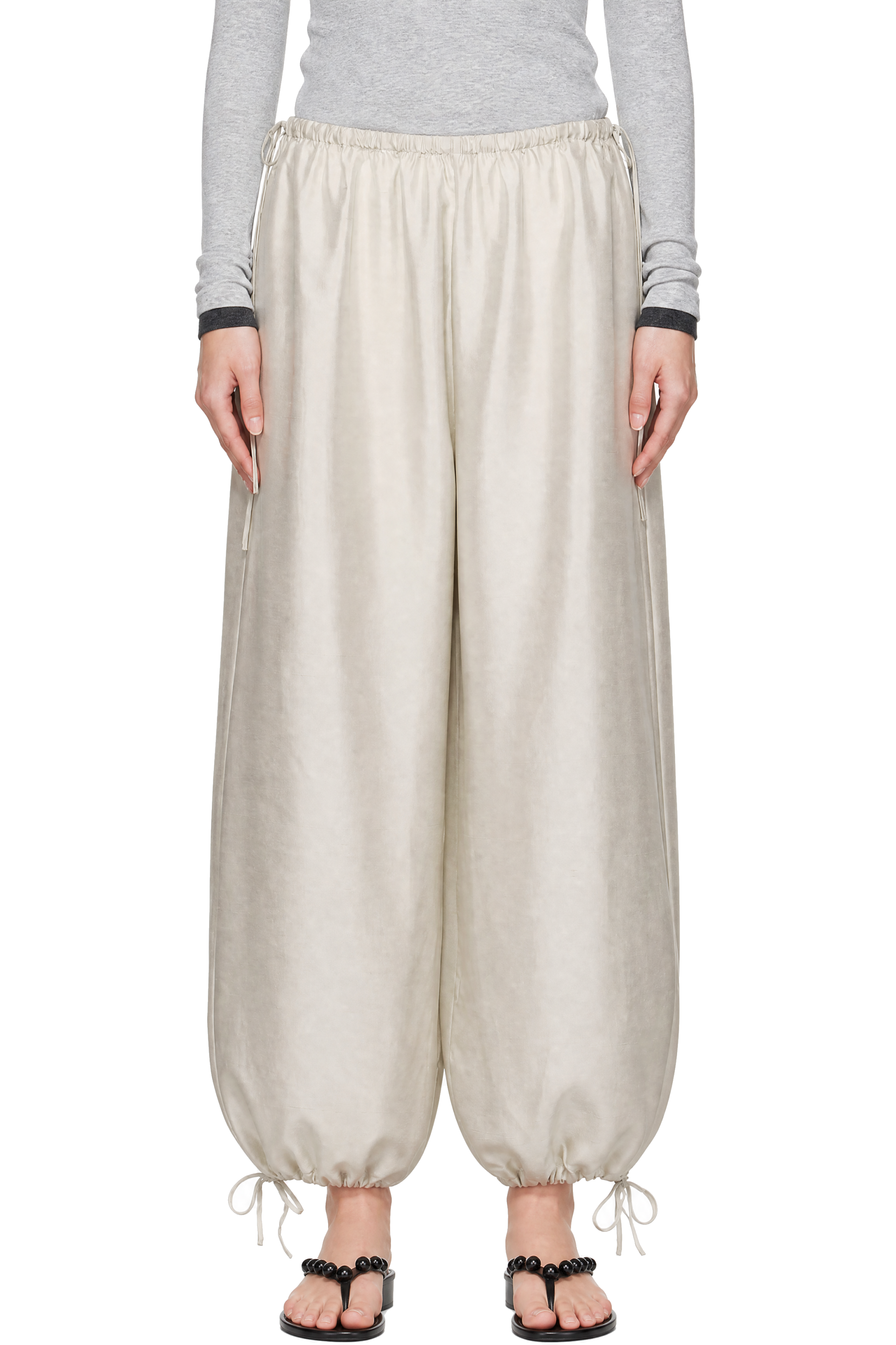 St. Agni - Off-White Silk Adjustable Balloon Lounge Pants